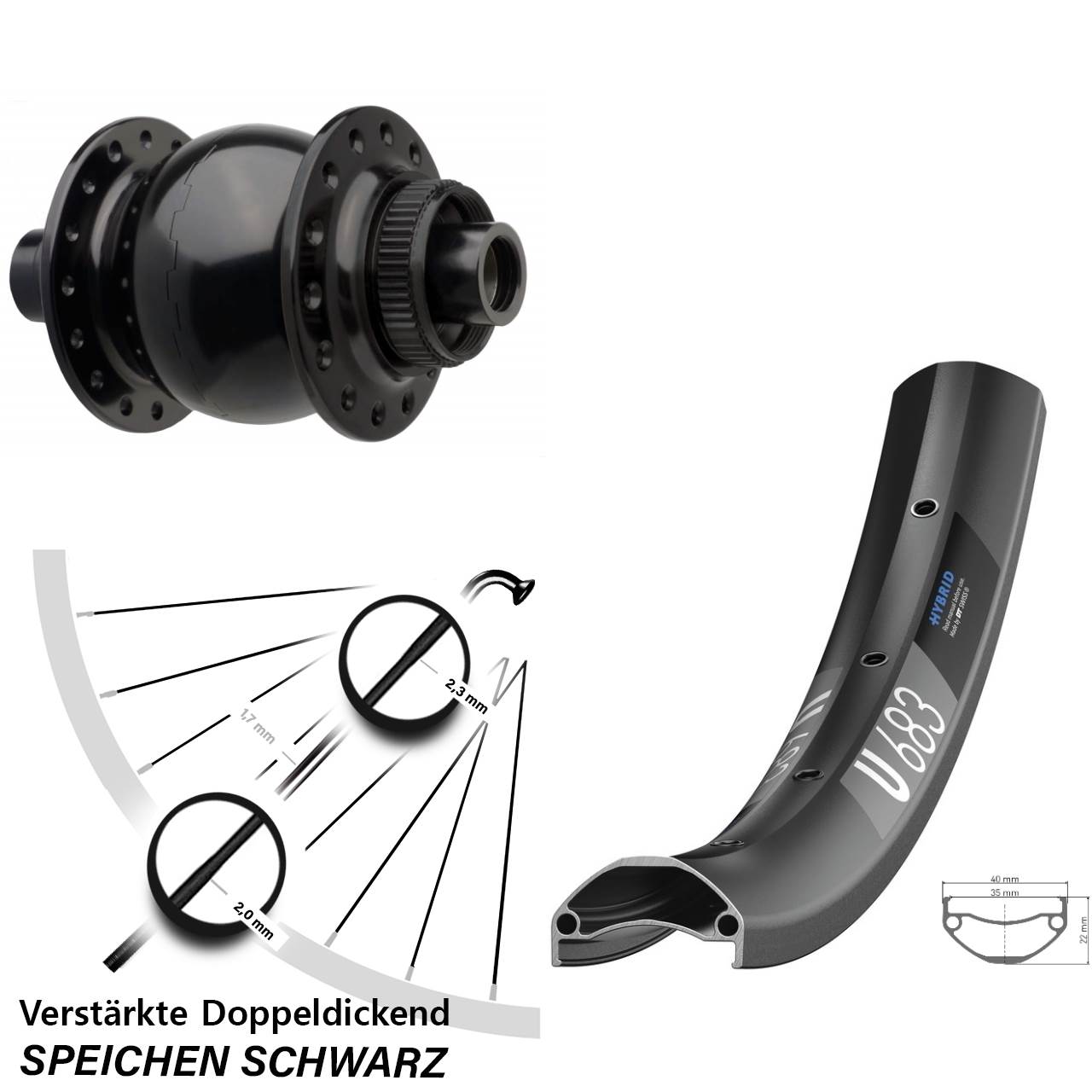 DT Swiss U 683 SON 28-15 Disc Laufrad Steckachse 110 Boost schwarz