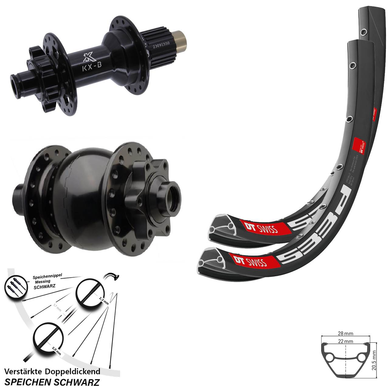DT Swiss 533d KX-B SON 28 26 Zoll Laufradsatz 6-Loch Boost Shimano Micro Spline