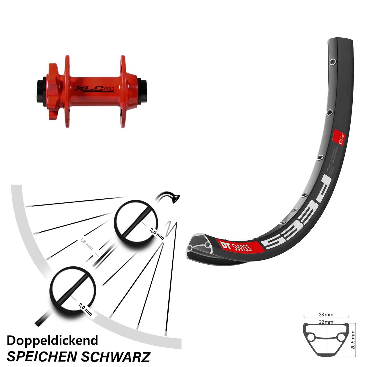 DT Swiss 533d XLC Pro rot 26 Zoll Disc Vorderrad 15x100