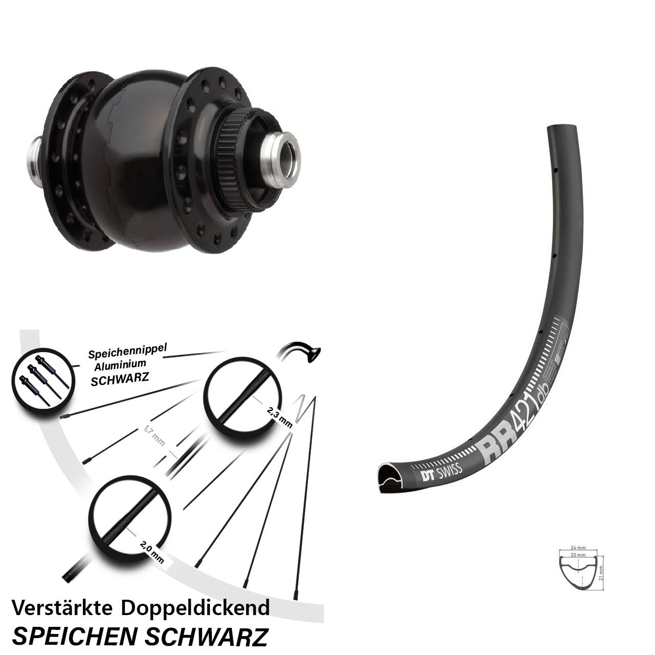 28 Zoll DT Swiss RR 421 SONdelux Dynamo-Vorderrad Centerlock 12x100