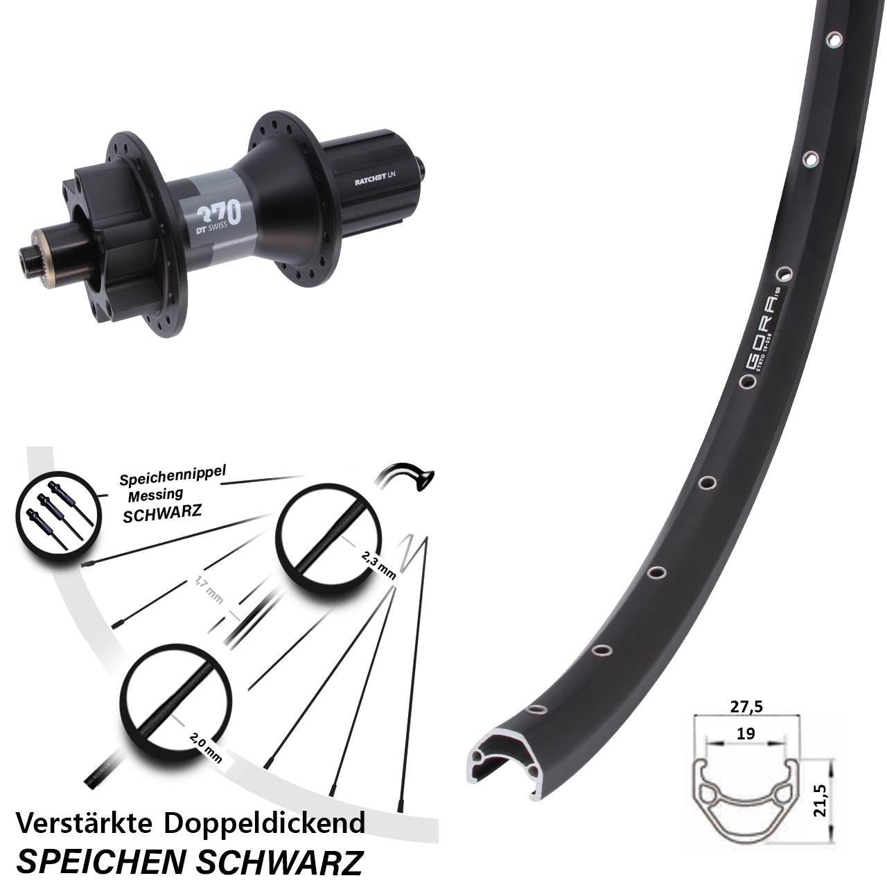 Gora 19 DT Swiss 370 28 Zoll 6-Loch Hinterrad für Schnellspanner 8-11 fach HG
