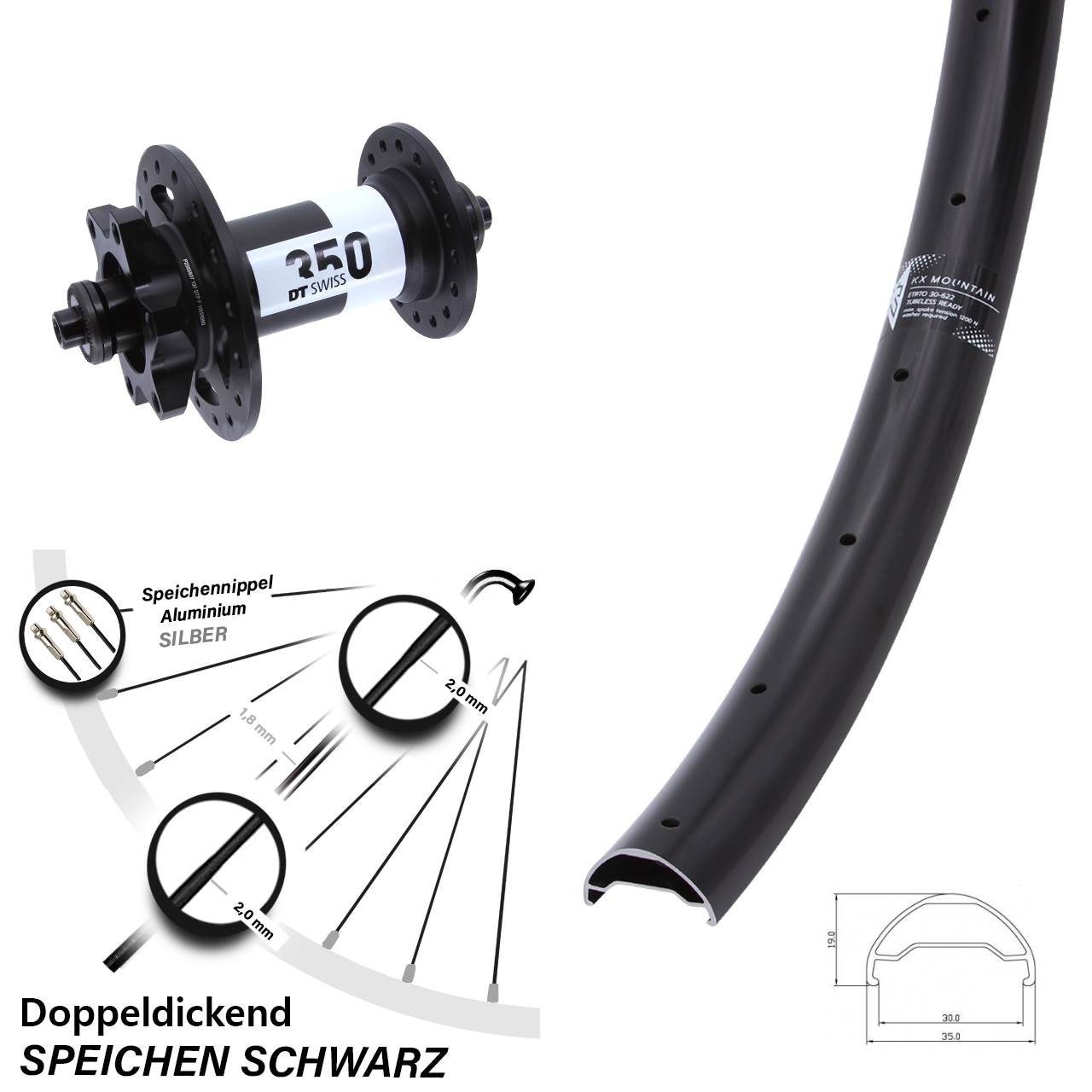 KX Mountain DT Swiss 350 29 Zoll 6-Loch Vorderrad QR