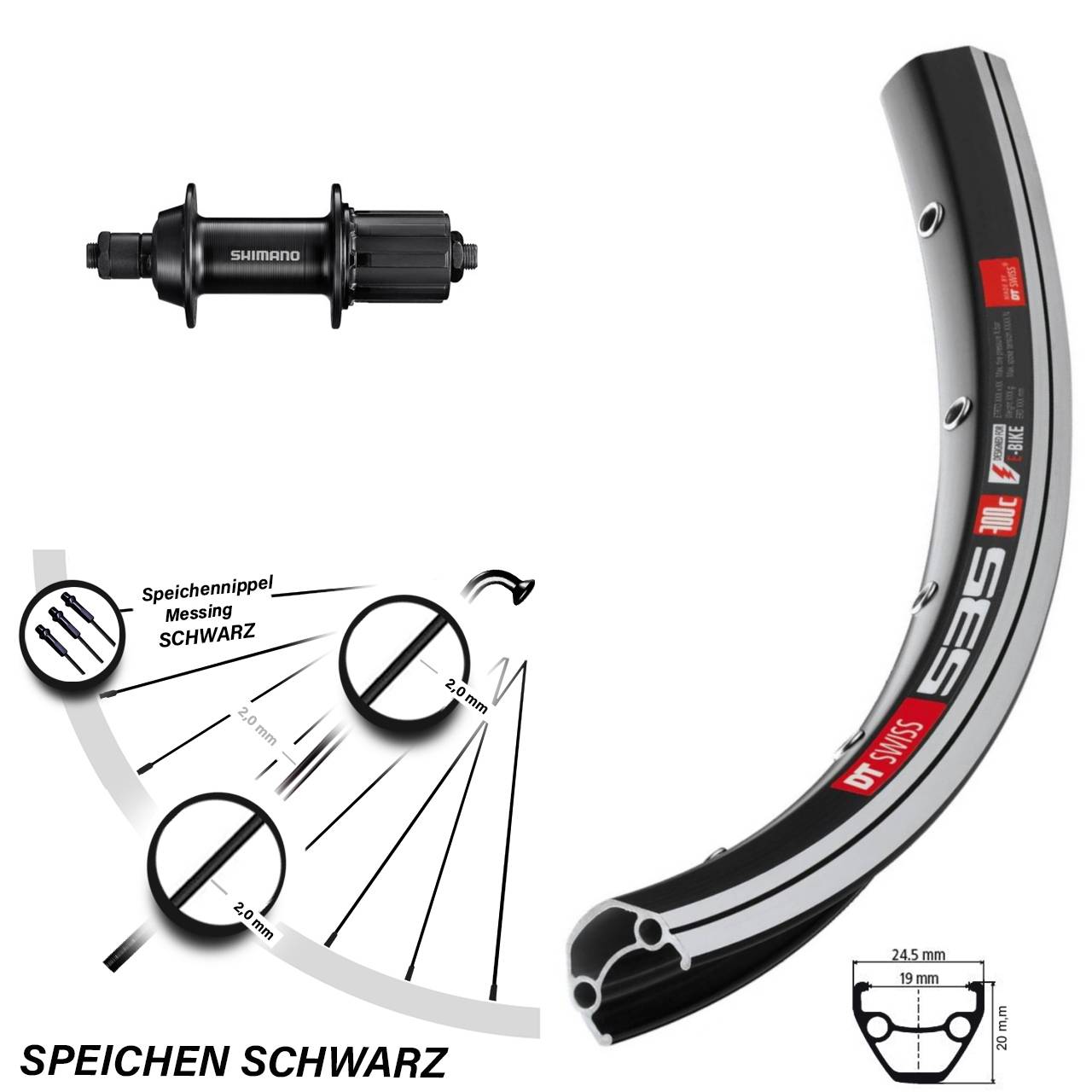 28 Zoll DT Swiss 535 Shimano FH-TY500 Hinterrad QR 7 fach HG