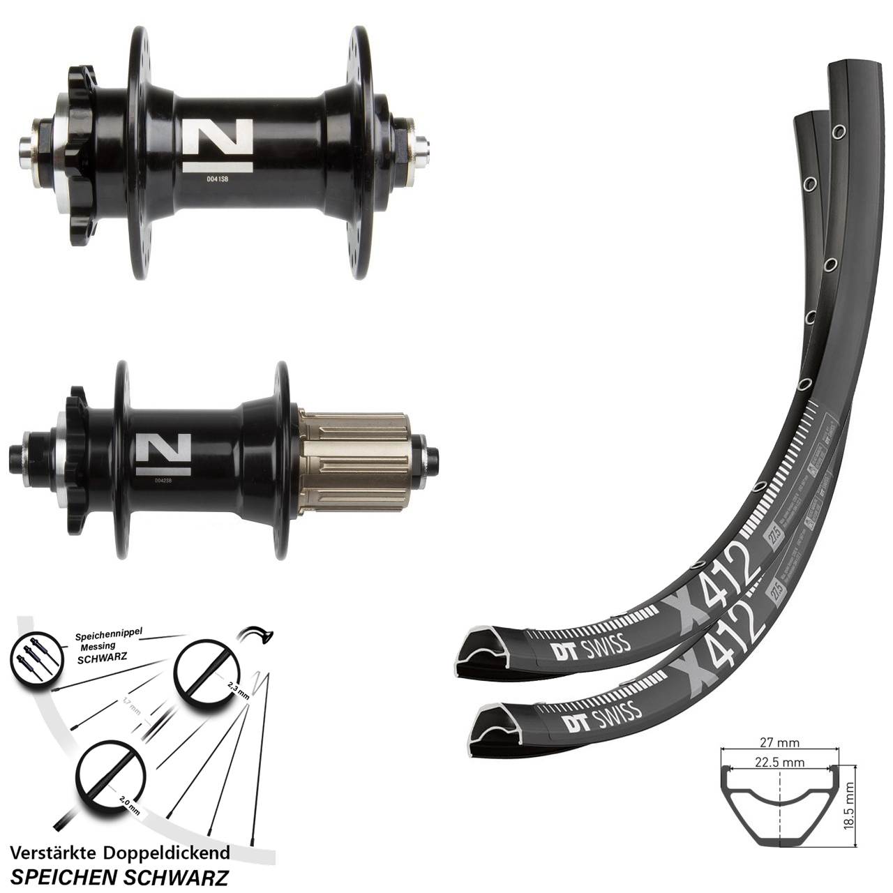 29 Zoll Laufradsatz 6-Loch DT Swiss X 412 Novatec D-041-D-042 SB 8-11 fach HG QR