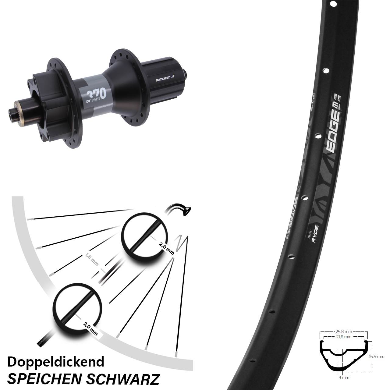 Disc Laufrad für Schnellspanner 28 Zoll Ryde Edge M22 DT Swiss 370 8-11 fach HG
