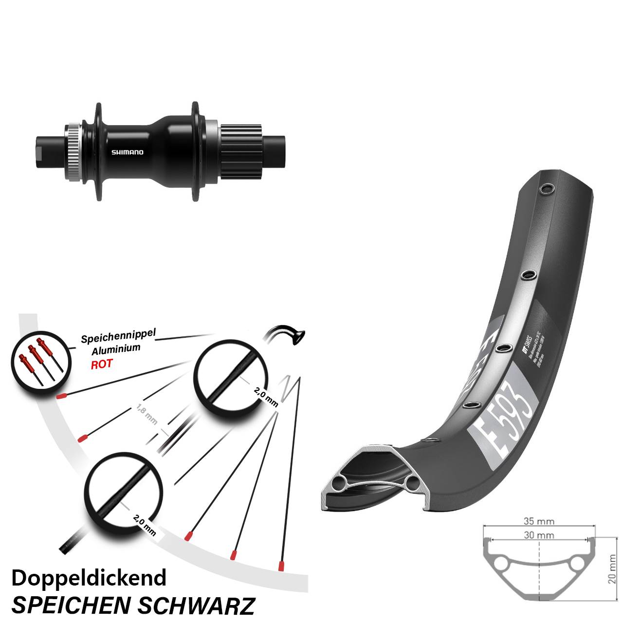 DT Swiss E593 Shimano FH-TC500-B 27,5 Zoll Hinterrad Centerlock 12x148 Micro Spline