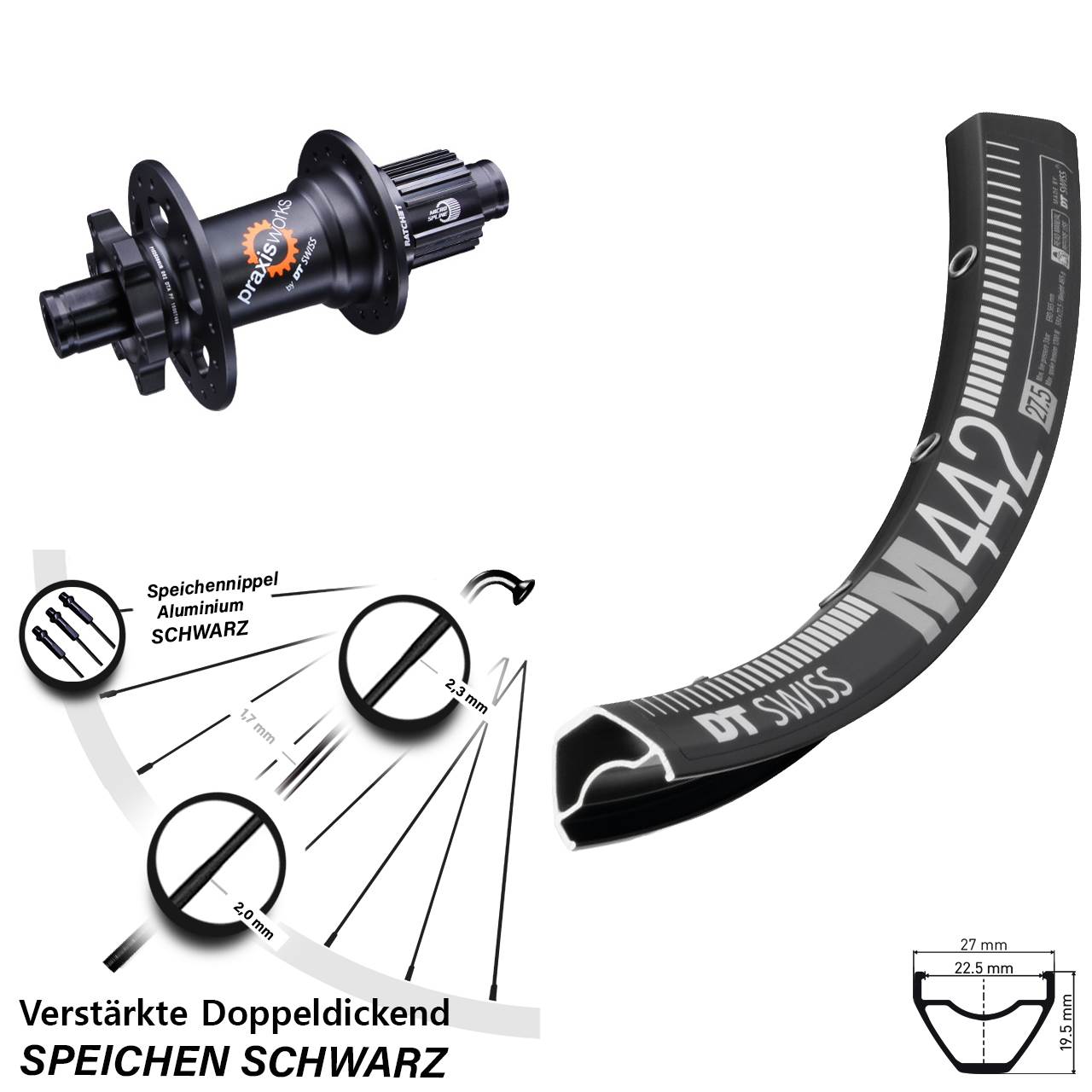 6-Loch Hinterrad 28-29 Zoll DT Swiss M 442 350 Shimano Micro Spline 12x142