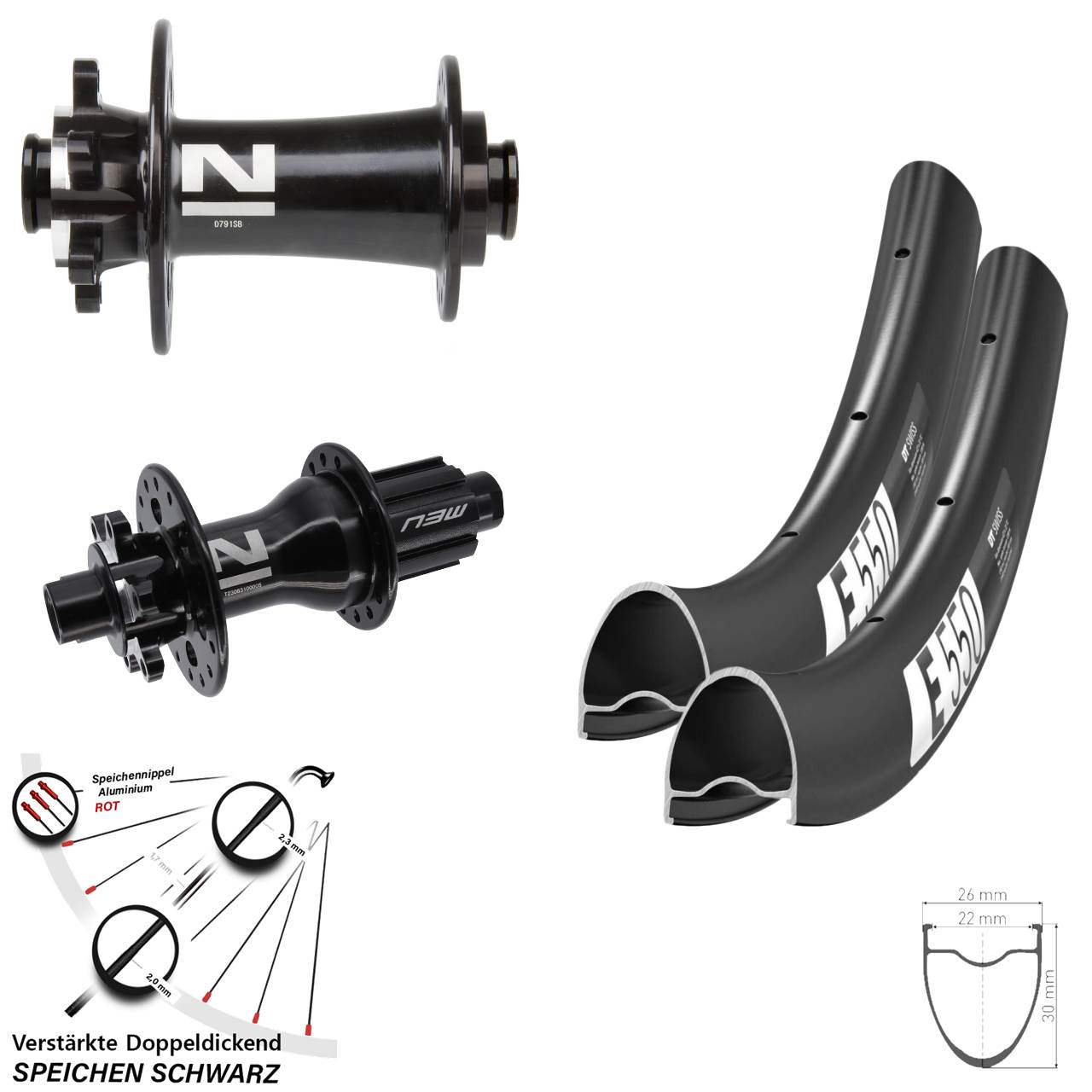 Laufradsatz 6-Loch 28 Zoll DT Swiss E550 Novatec D791-D792 Campa N3W 12x100/142