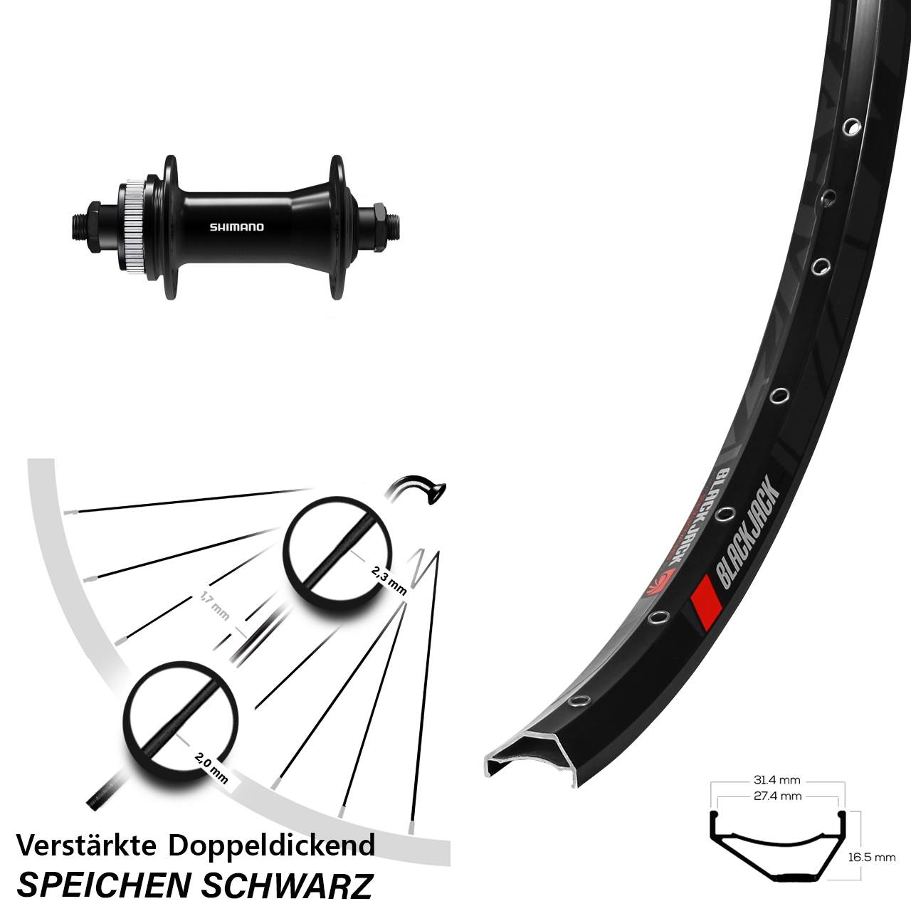 27,5 Zoll Rodi Ready 27 Shimano HB-QC400 Centerlock Vorderrad für Schnellspanner