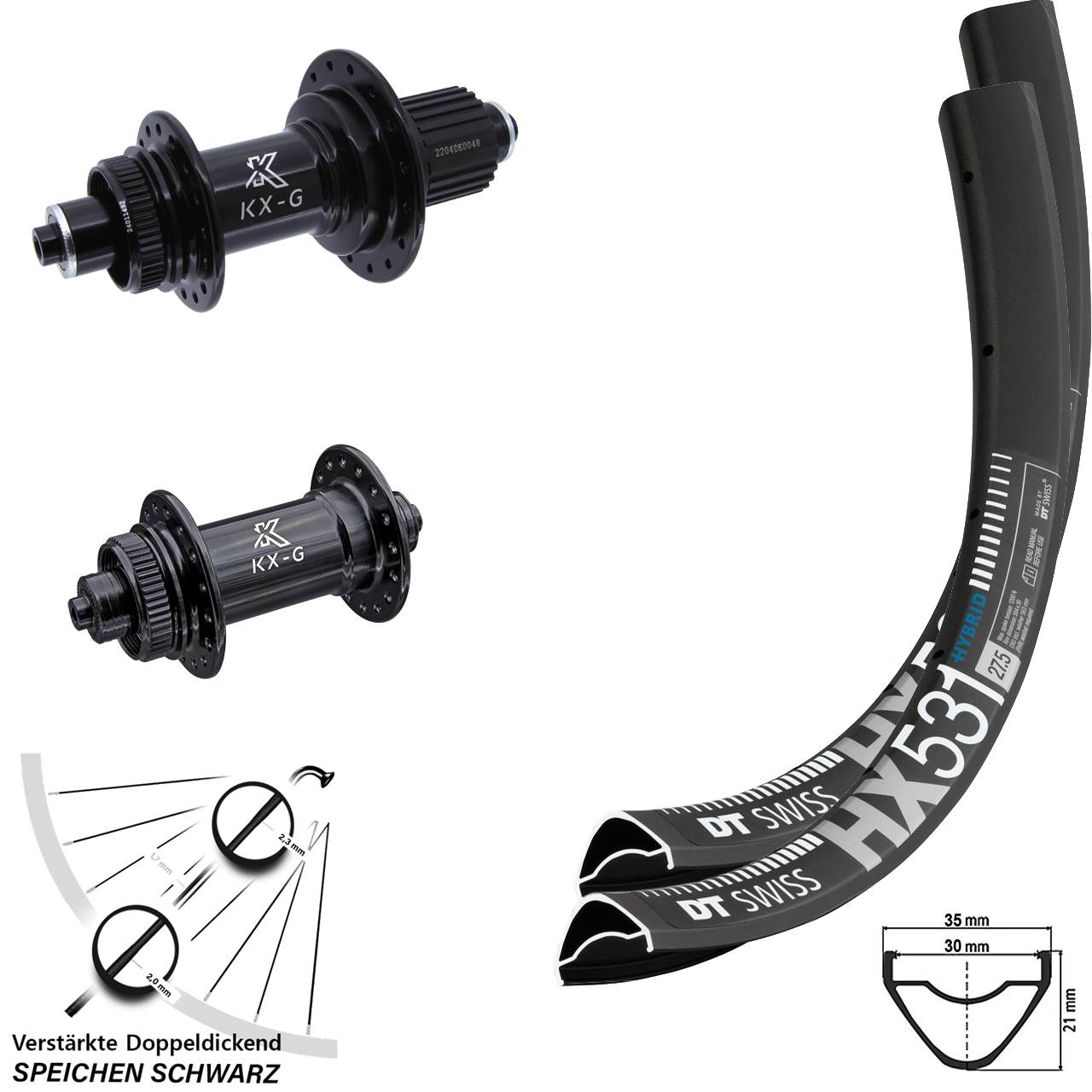 DT Swiss HX531 KX-GS Heavy Duty 27,5 Zoll Disc Laufrad-Satz QR Micro Spline