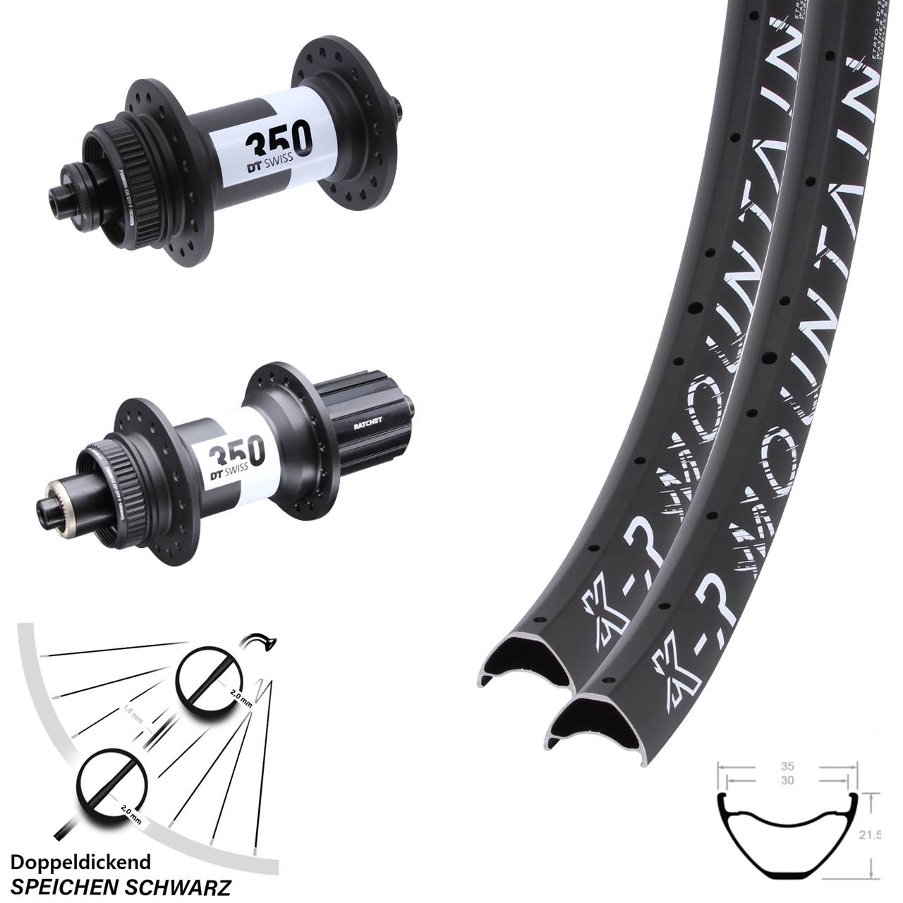 29 Zoll KX-R Mountain DT Swiss 350 Laufradsatz Centerlock für Schnellspanner 8-11 fach HG