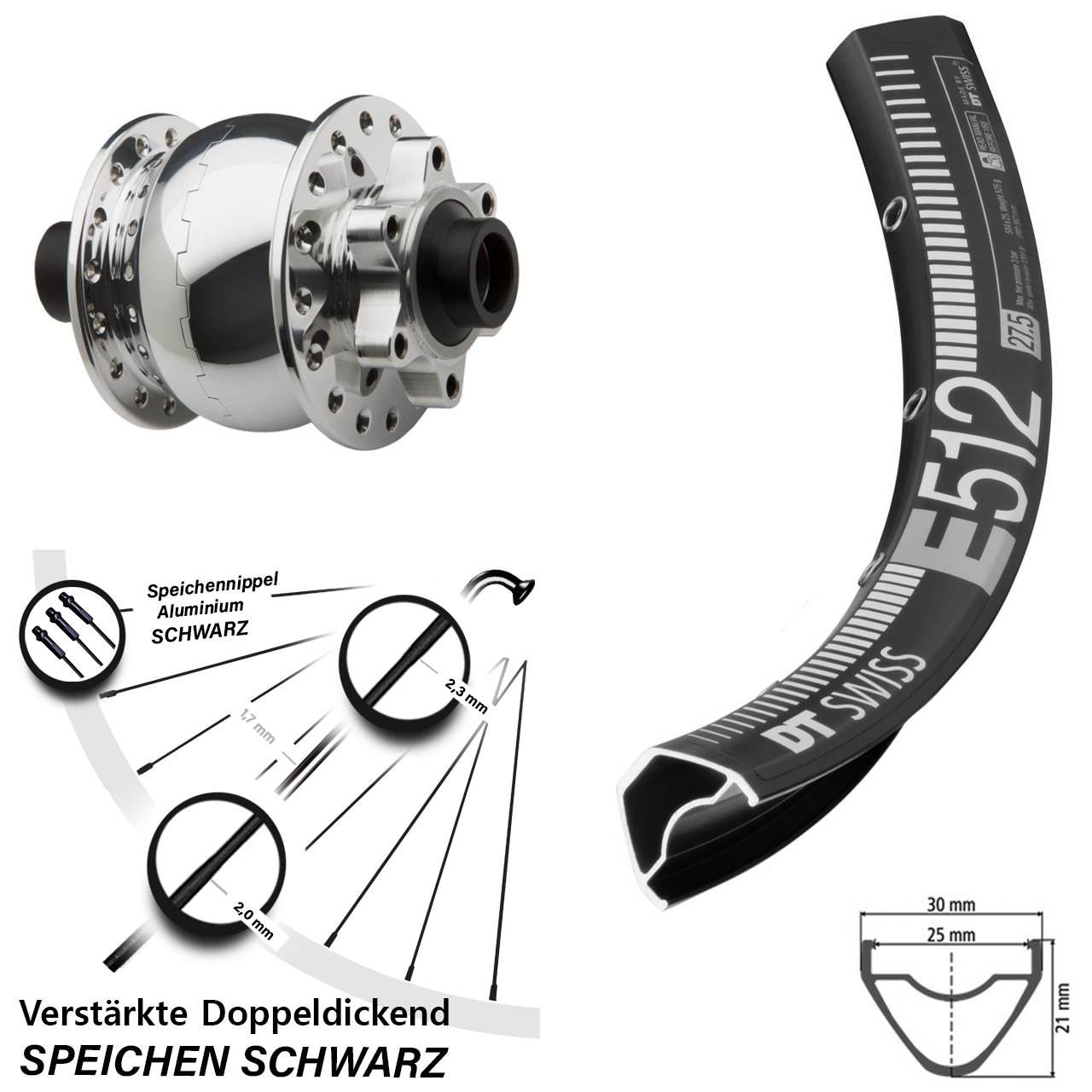Disc 29 Zoll Vorderrad mit Nabendynamo DT Swiss E 512 SON 28 15x100