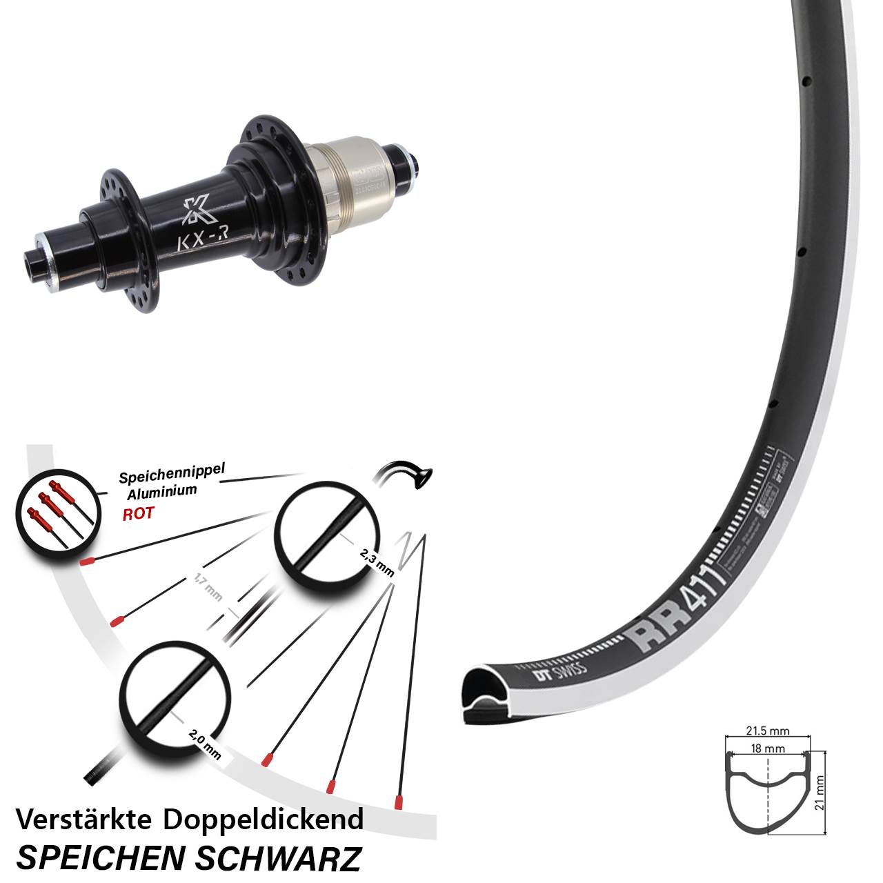 DT Swiss RR411 OS KX-R 28 Zoll Hinterrad QR XDR 11-12 fach