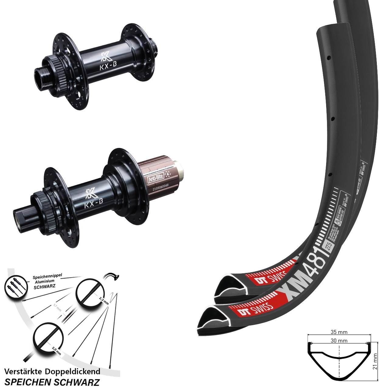 Boost Laufradsatz Centerlock 12x110/148 27,5 Zoll DT Swiss XM481 KX-B 8-12 fach HG