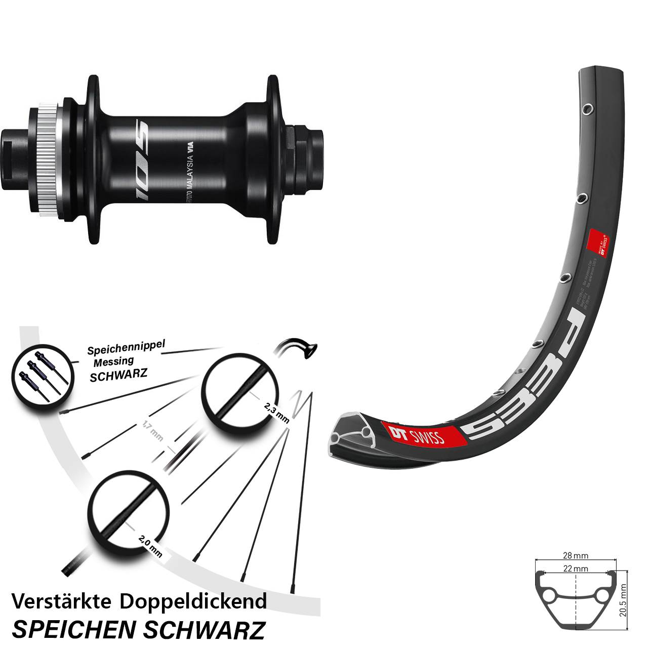 DT Swiss 533D Vorderrad 28 Zoll Shimano HB-R7070 Centerlock 12x100