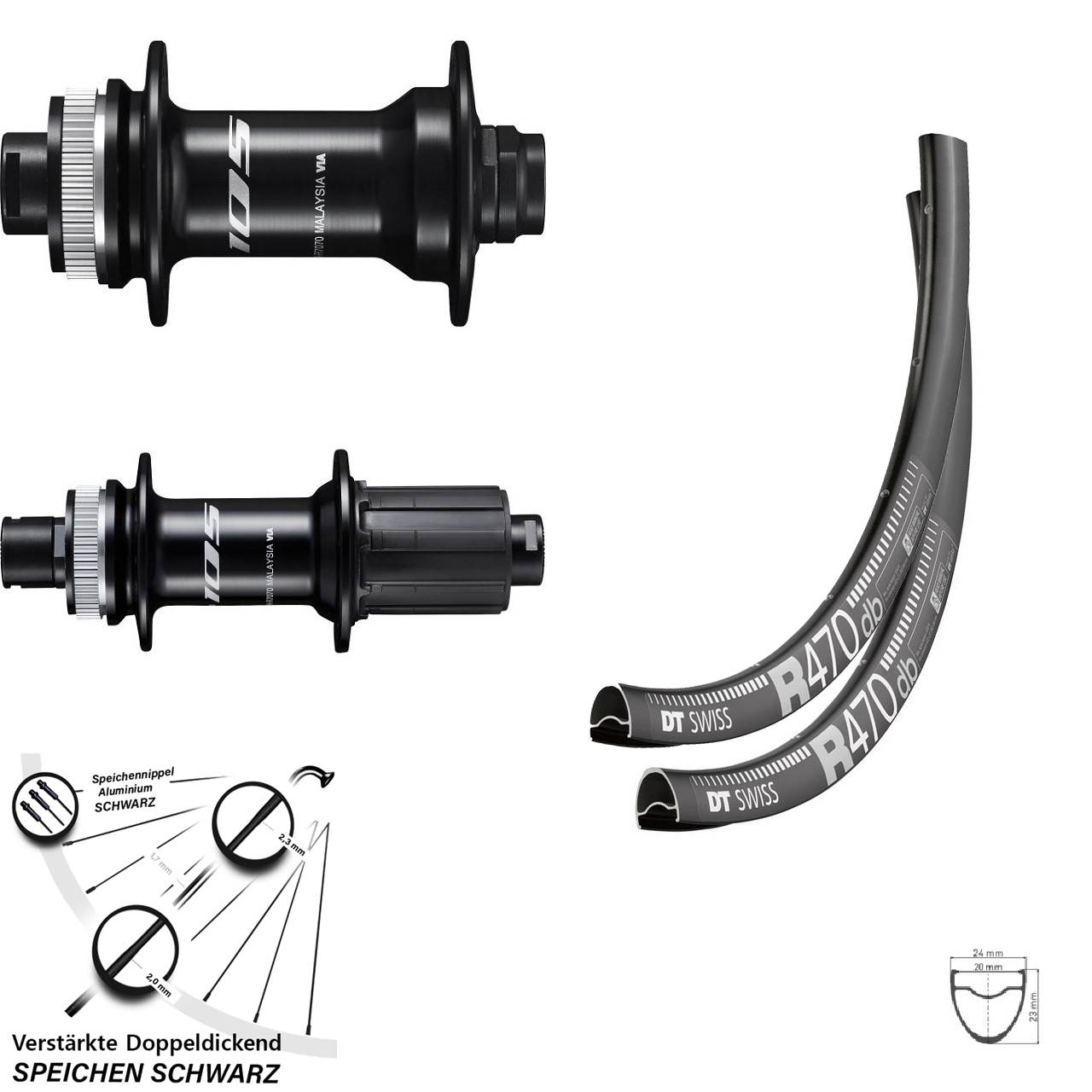 Laufradsatz Centerlock 12x100/142 28 Zoll DT Swiss R 470 Shimano 105 8-12 fach