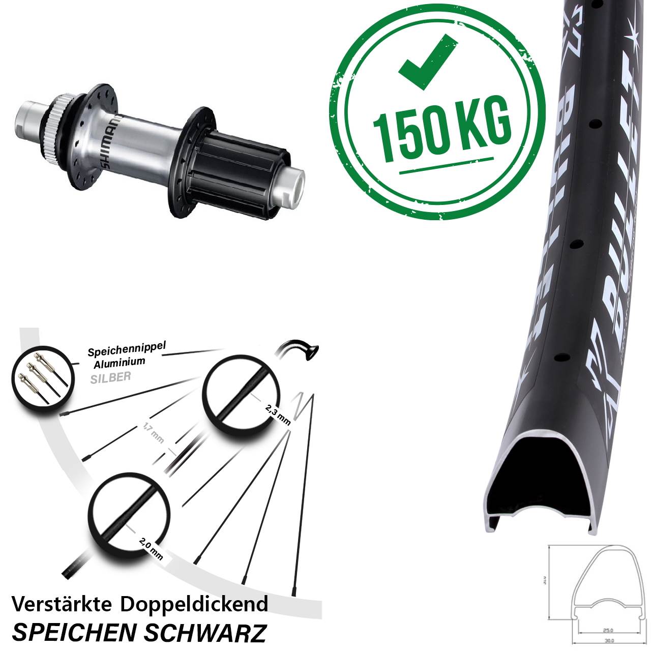 28 Zoll KX Bullet OS Shimano GRX Disc Laufrad 12x142 8-12 fach