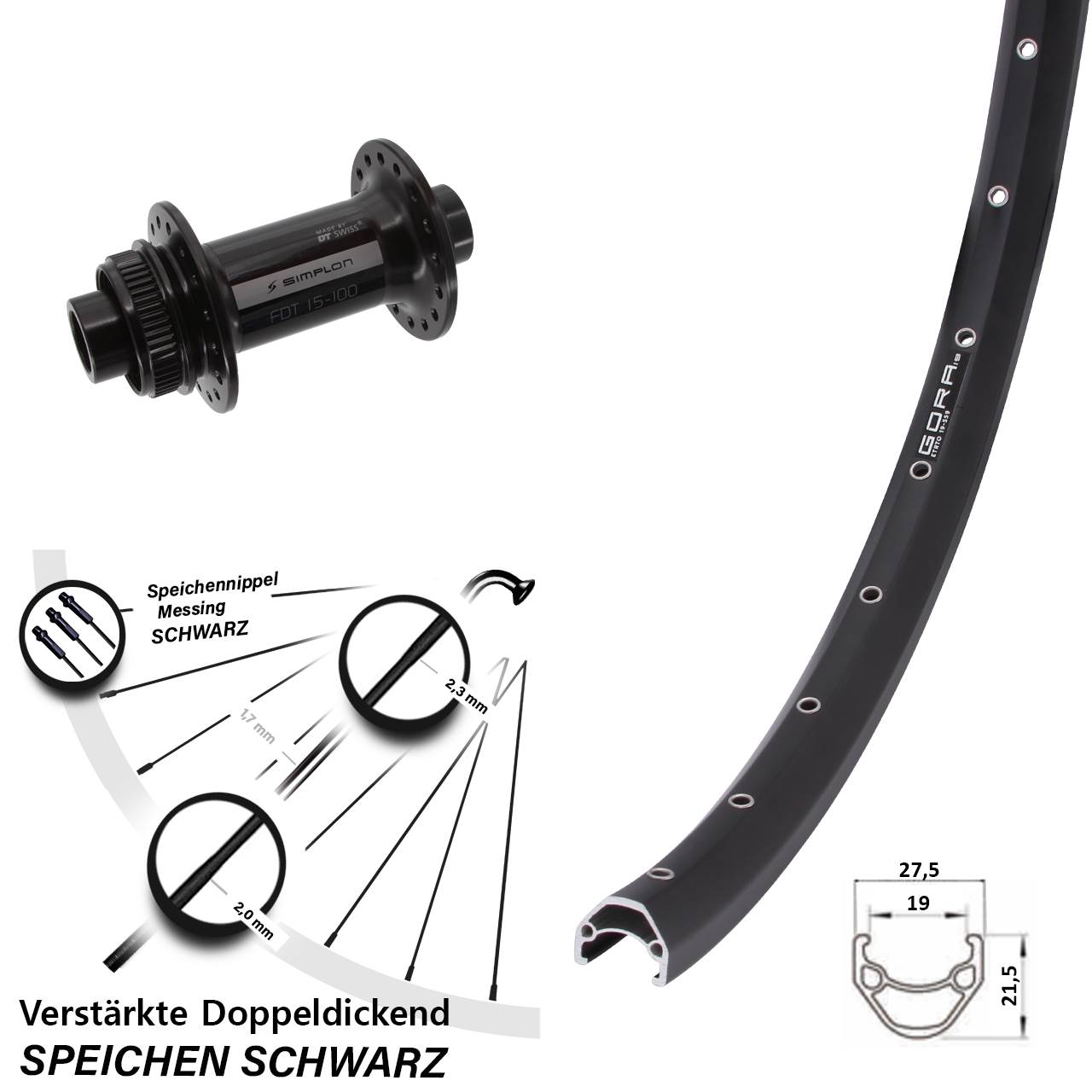 Disc Laufrad 29 Zoll Gora 19 DT Swiss 370 15x100
