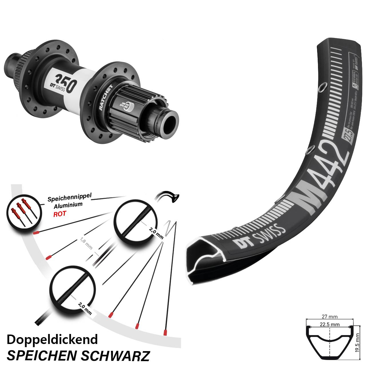 DT Swiss M442 DT Swiss 350 28-29 Zoll Hinterrad Centerlock 12x142 Micro Spline
