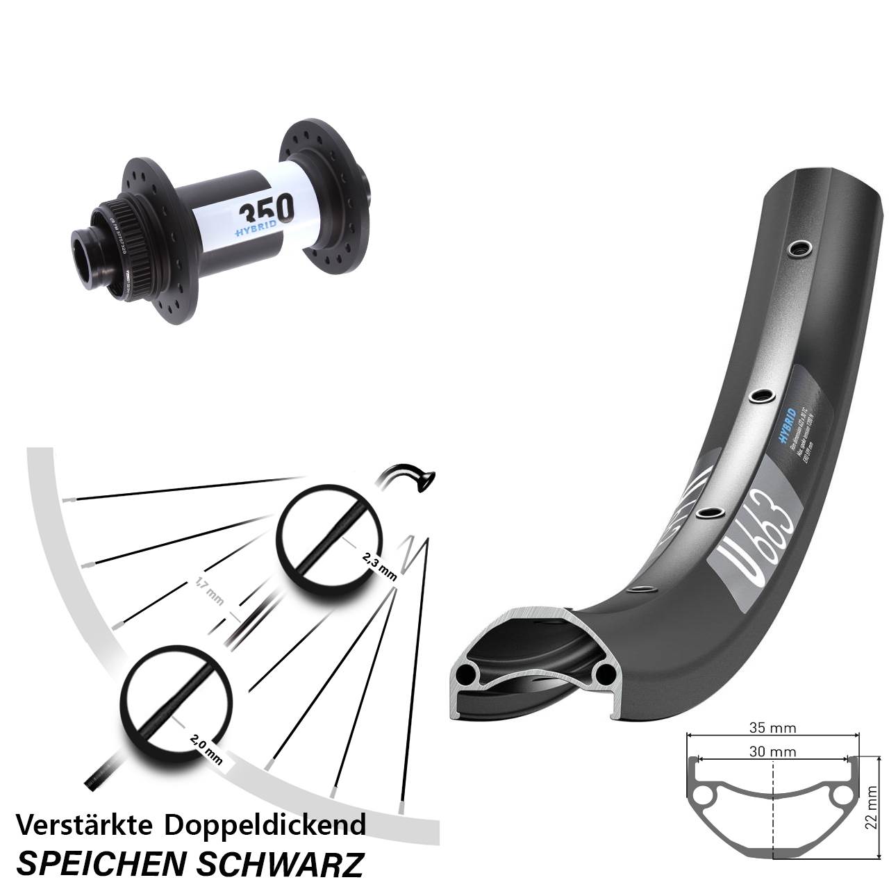 Centerlock 29 Zoll Vorderrad DT Swiss U 663-Hybrid 350 15x110 Boost