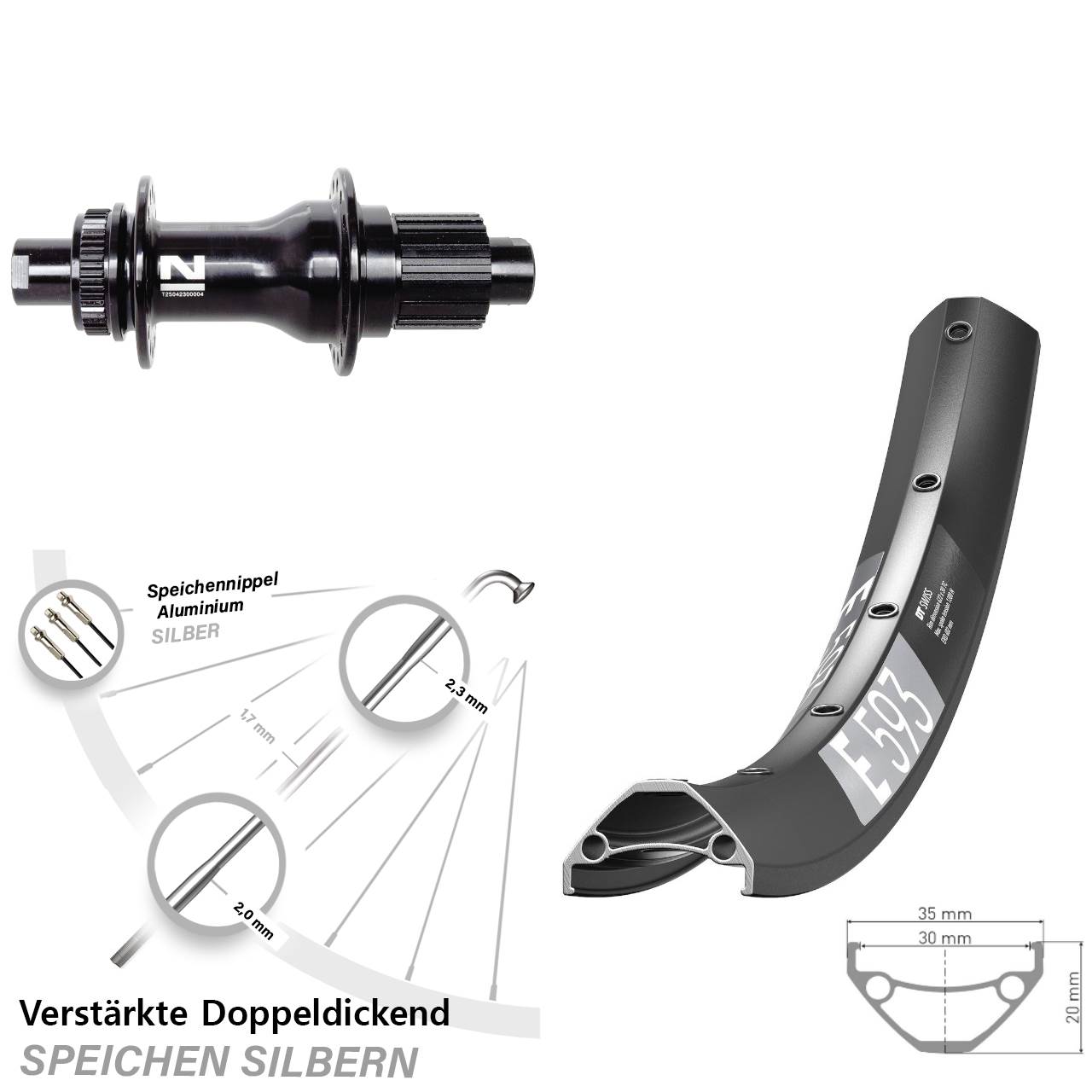 29 Zoll DT Swiss E 593 Novatec D792 Hinterrad Centerlock 12x142 Shimano Micro Spline