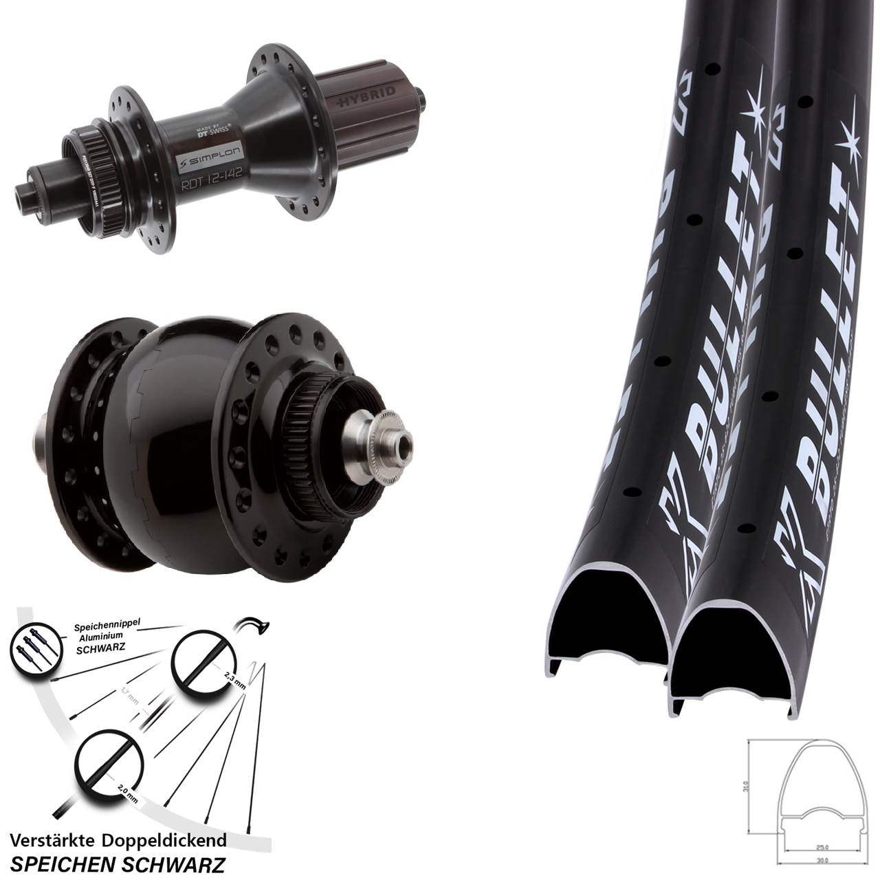 Laufradsatz Centerlock 28-29 Zoll KX Bullet DT Swiss 370 Hybrid SON delux 8-11 fach HG QR