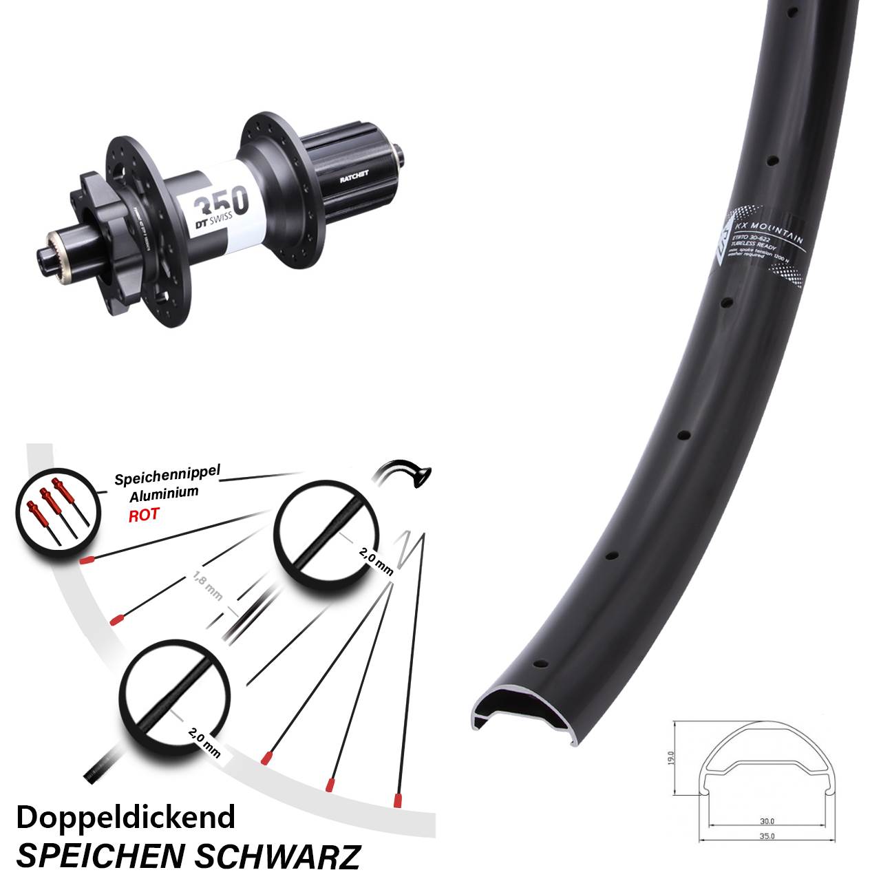 Disc Hinterrad 29 Zoll KX Mountain TR DT Swiss 350 8-11 fach HG QR Boost