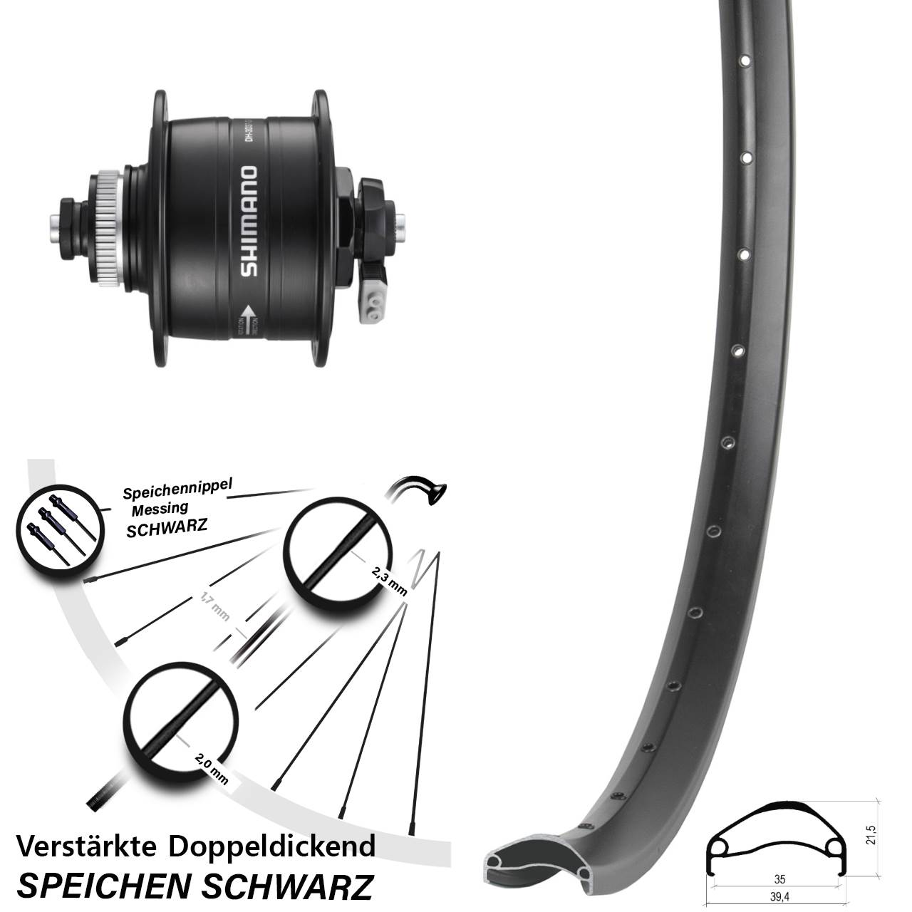 Disc Nabendynamo-Laufrad 29 Zoll Ambrosio E35 Shimano DH-3D37 QR