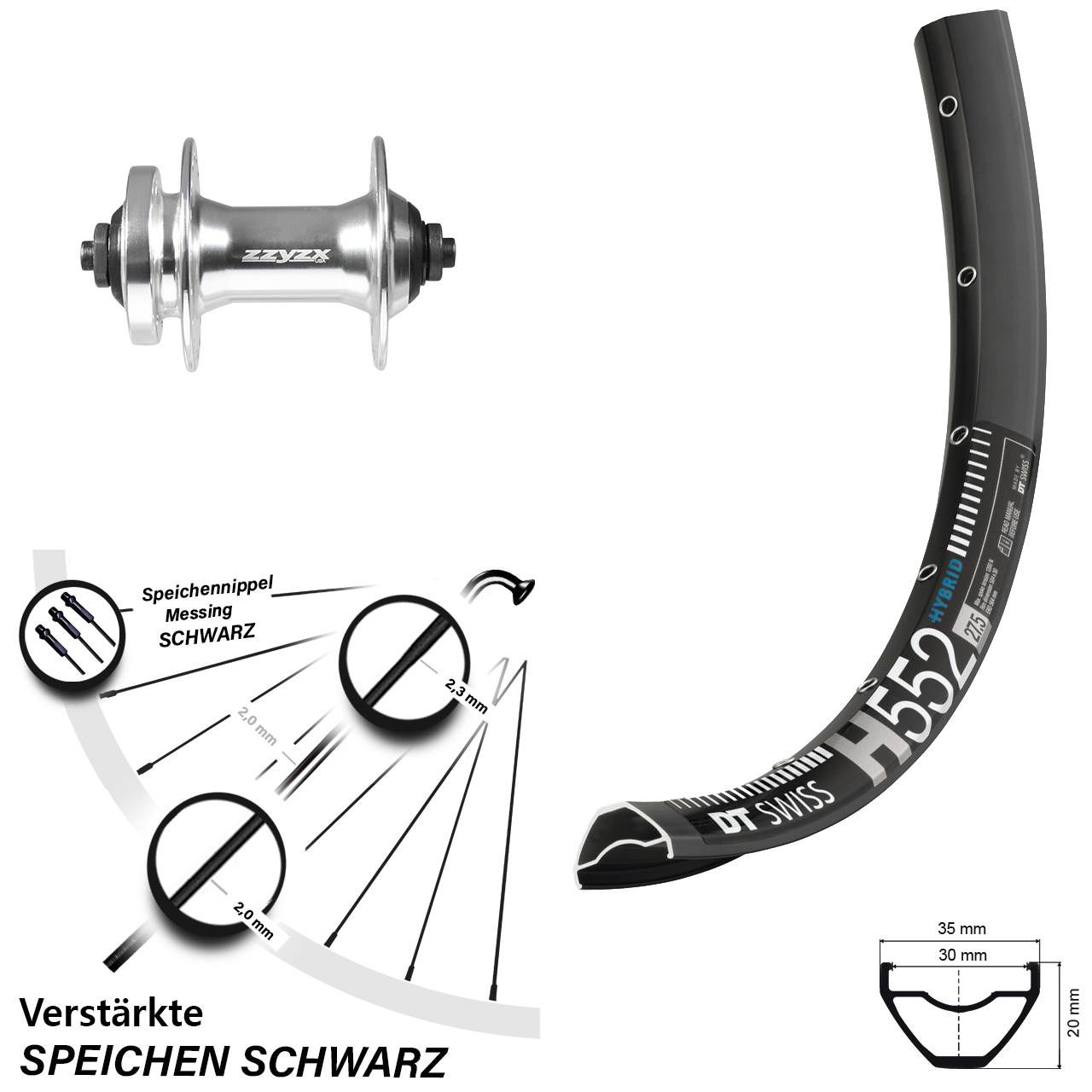 Vorderrad 6-Loch 29 Zoll DT Swiss H 552 Formula DC21 QR