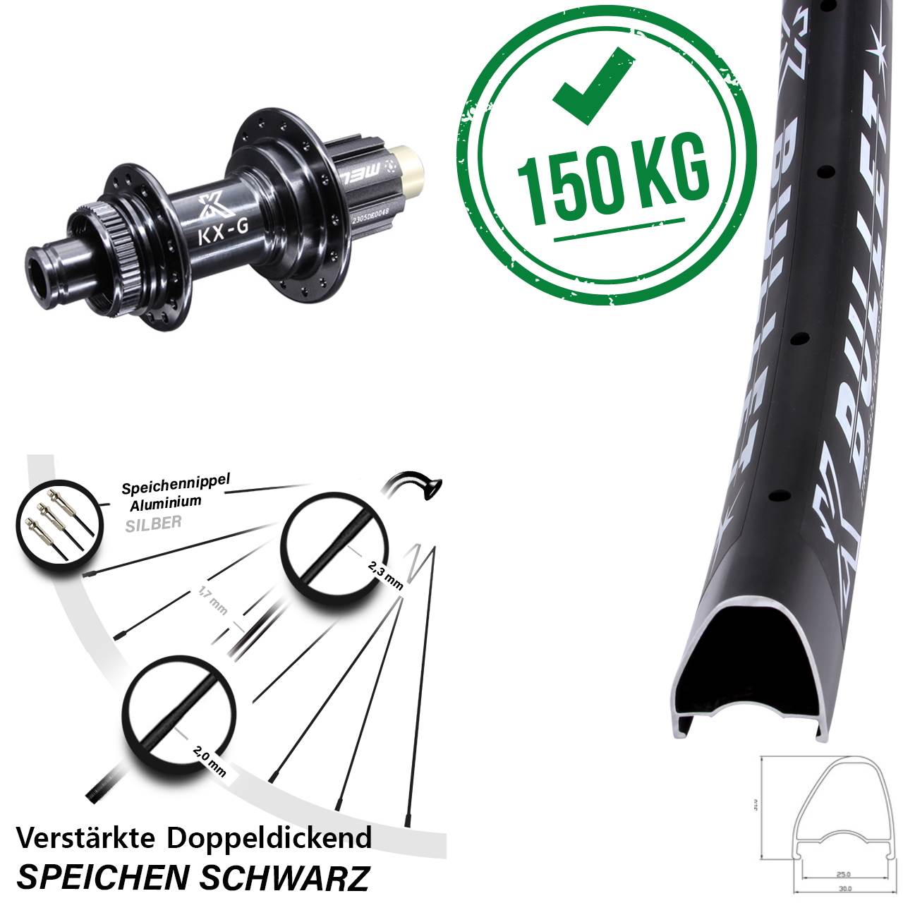 Centerlock Hinterrad 29 Zoll KX-G Bullet OS Steckachse Campa N3W 12x142