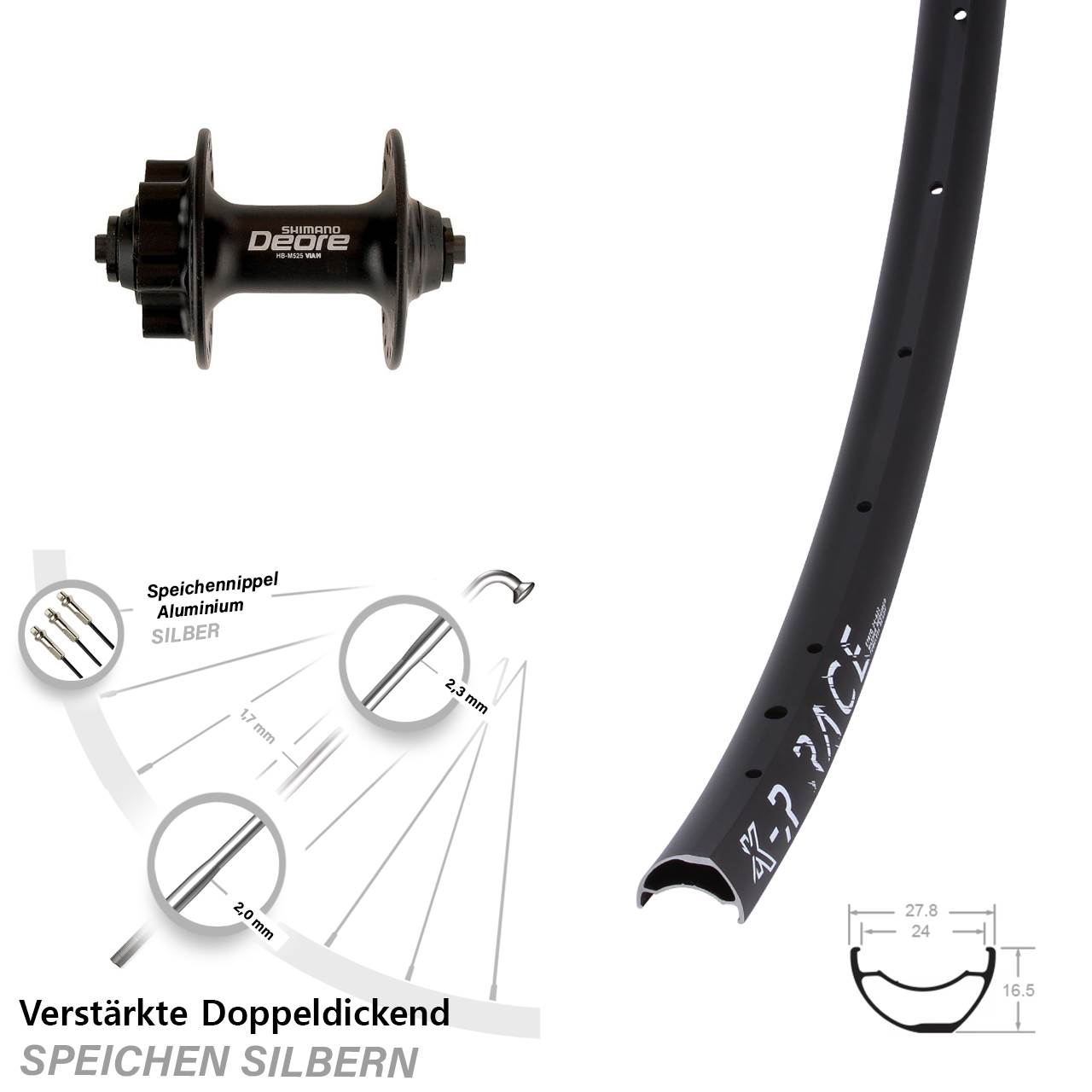 KX-R Race Shimano Deore HB-M525 28 Zoll Vorderrad 6-Loch QR