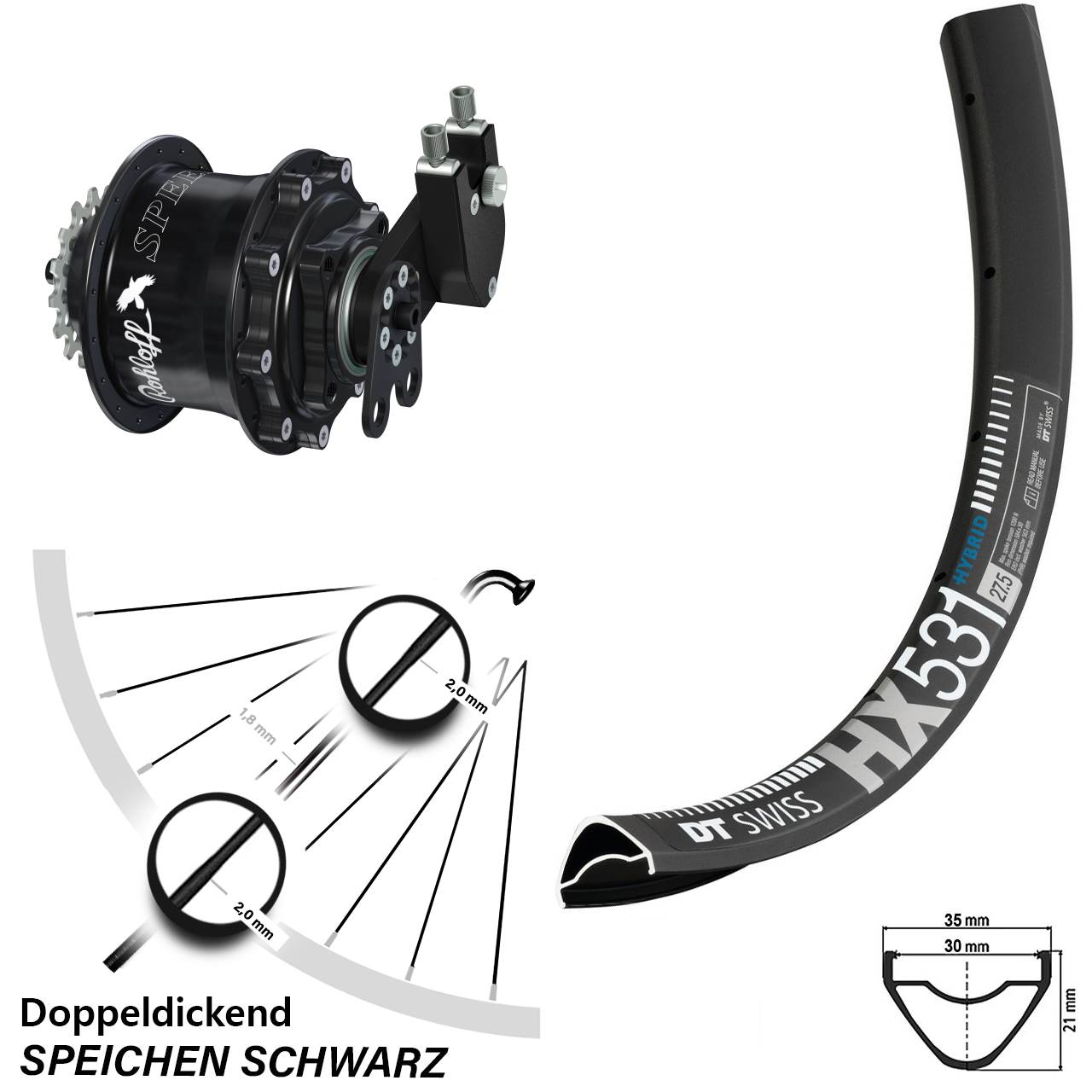 29 Zoll DT Swiss HX531 Rohloff Speedhub CC DB Tandem
