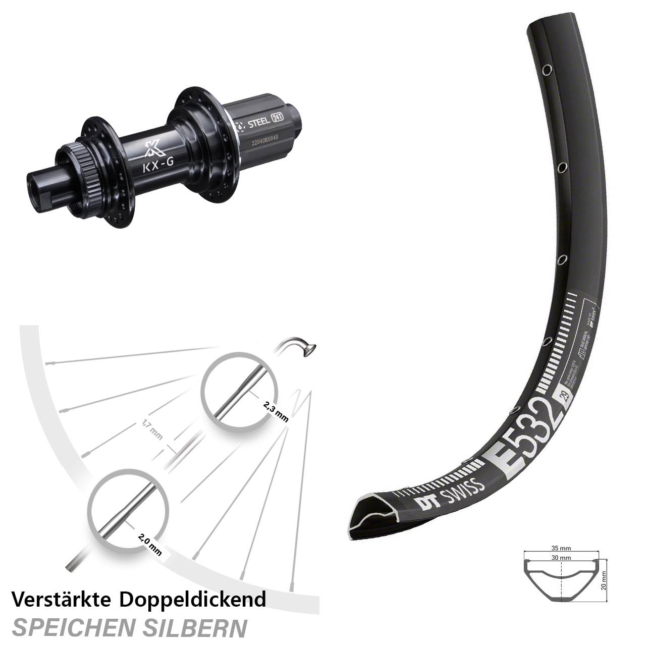 Disc Laufrad 29 Zoll DT Swiss E 532 KX-GS verstärkt 8-12 fach HG 12x142