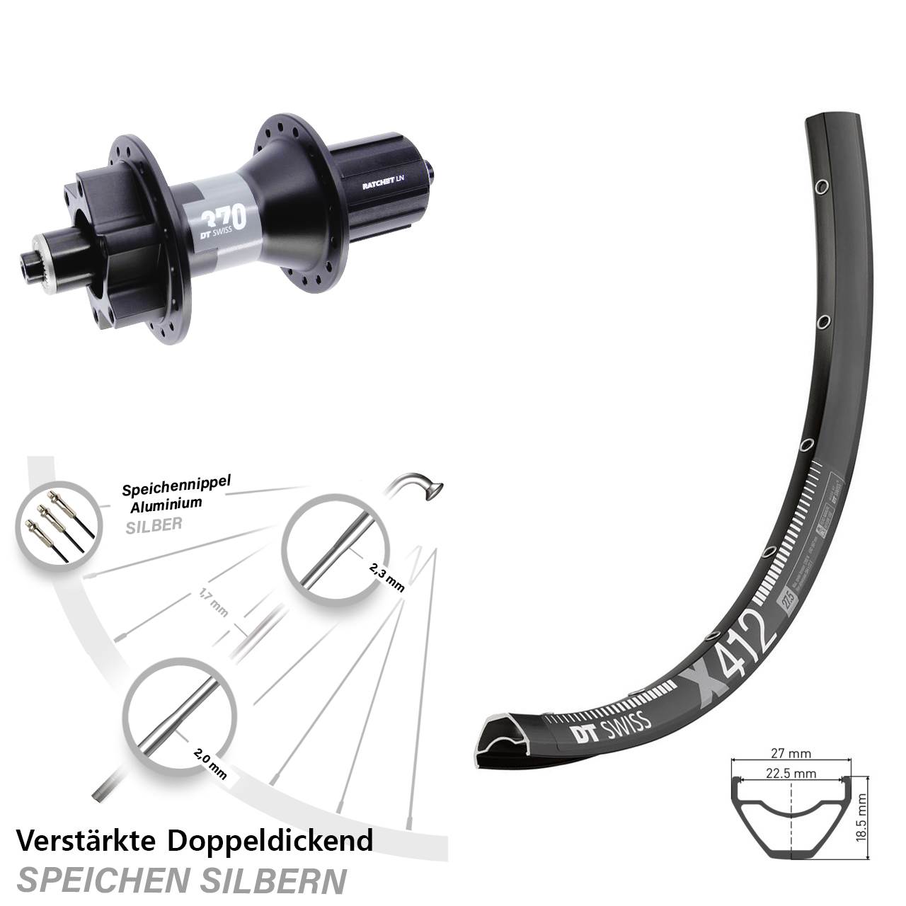 29 Zoll DT Swiss X 412-370 Hinterrad 6-Loch für Schnellsp. 8-11 fach