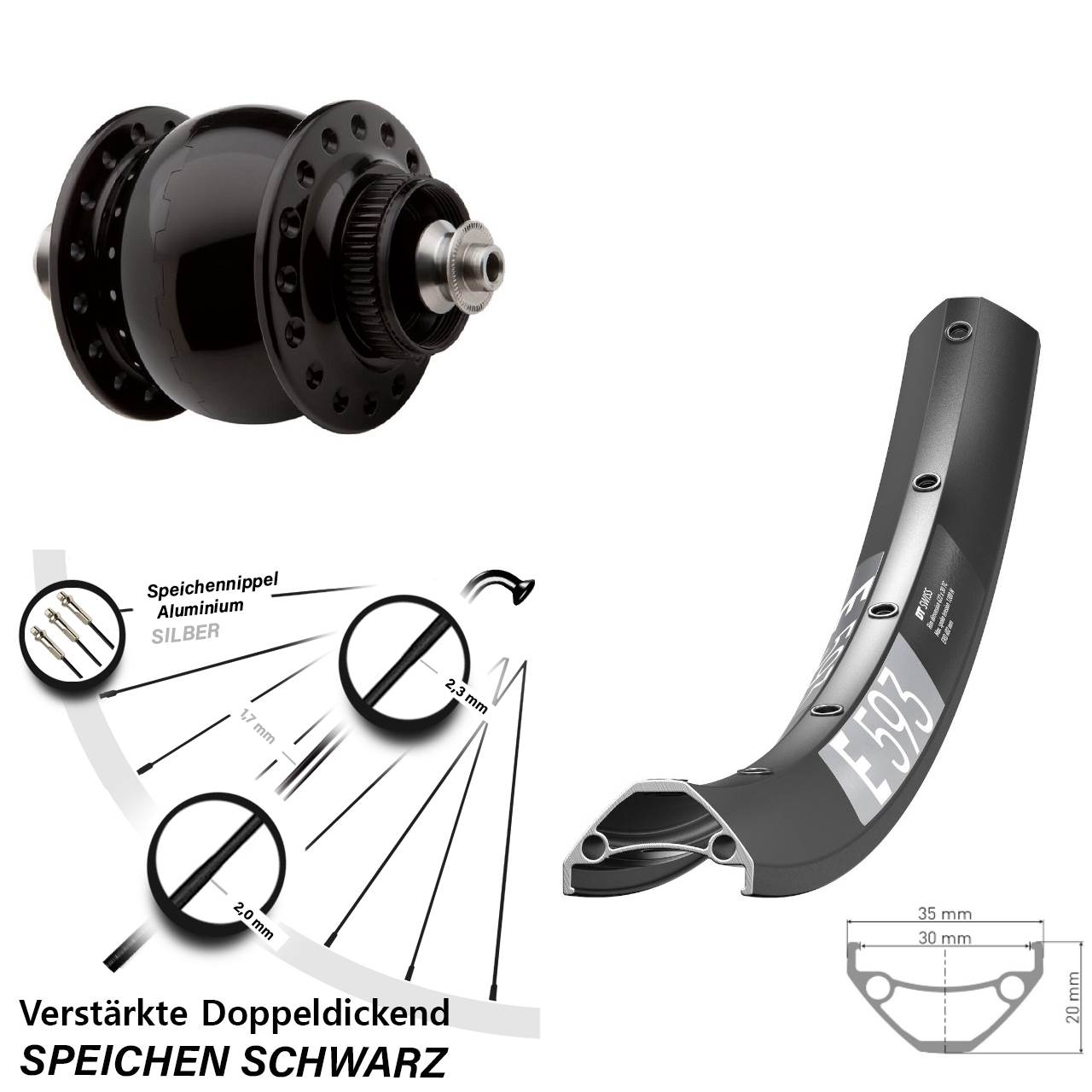 SON 28 DT Swiss E593 29 Zoll Nabendynamovorderrad Centerlock QR