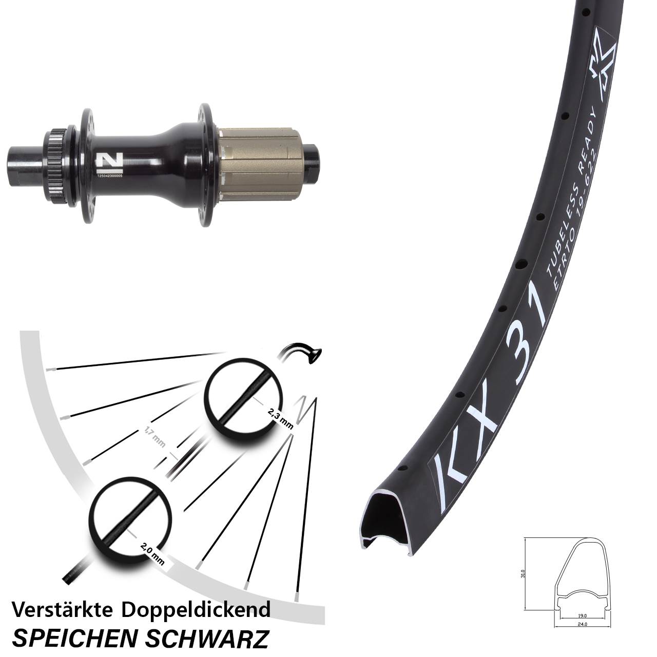 28 Zoll KX31 OS Novatec D792SB Hinterrad Centerlock 12x142 8-12 fach