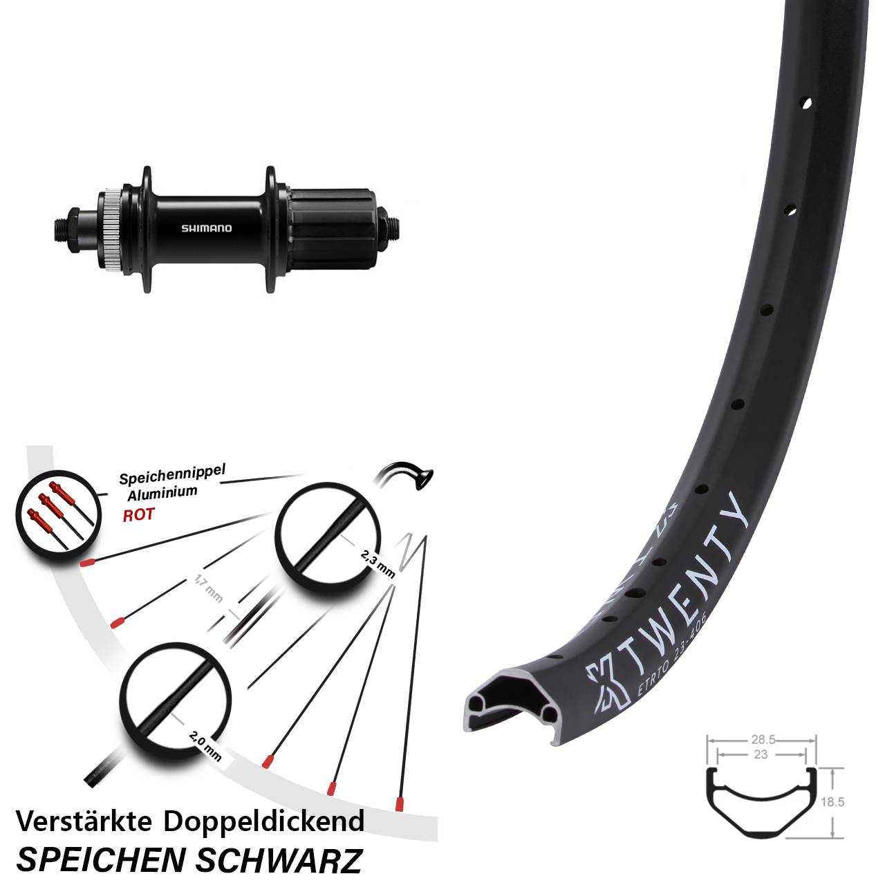 Hinterrad Centerlock für Schnellspanner 20 Zoll KX Twenty Shimano FH-QC400 8-11 fach HG