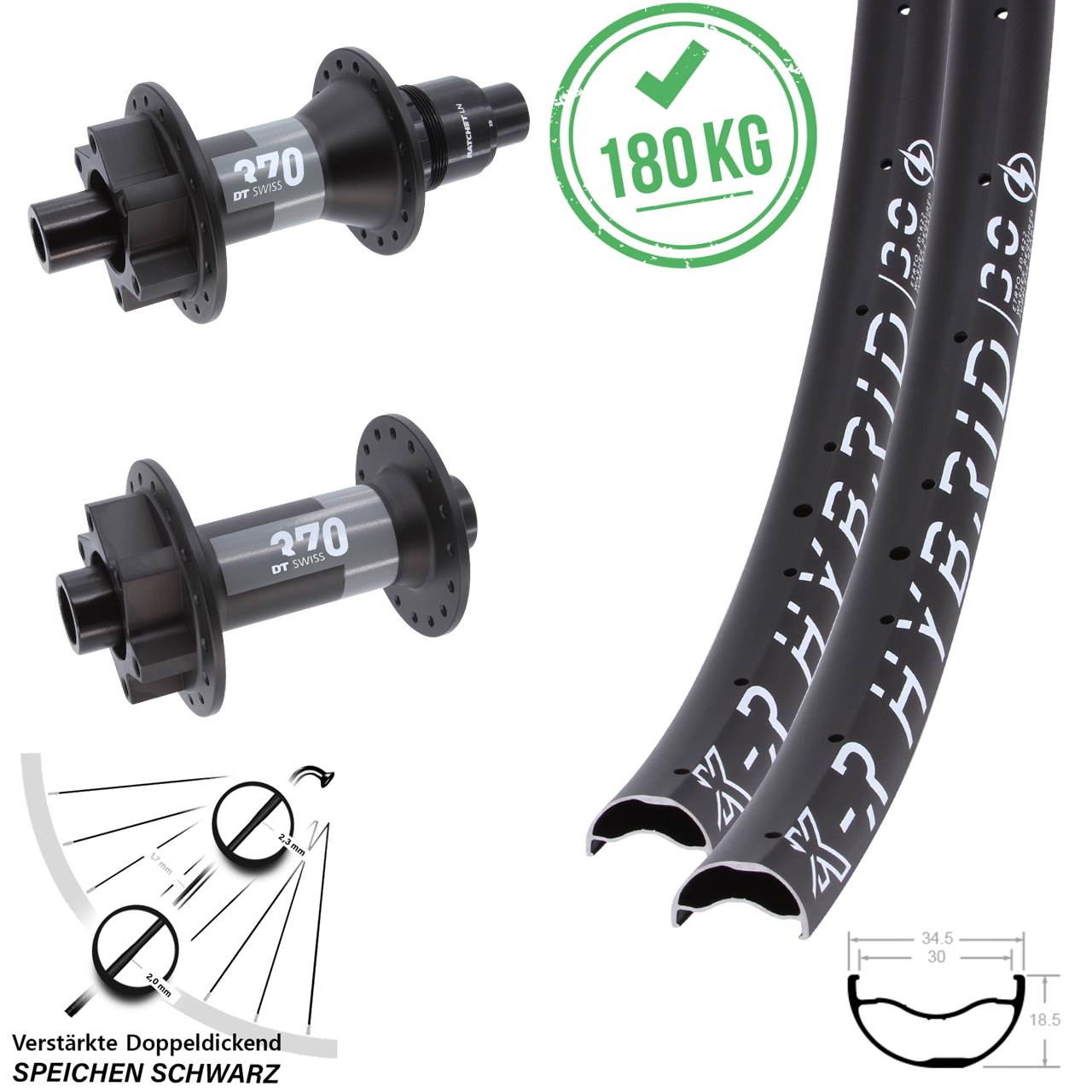 29 Zoll KX-R Hybrid 30 DT Swiss 370 Disc Laufrad-Satz 15x110 12x148 XD