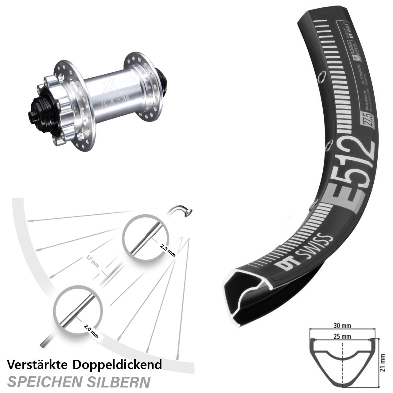 6-Loch Vorderrad 650B DT Swiss E 512 KX-M QR