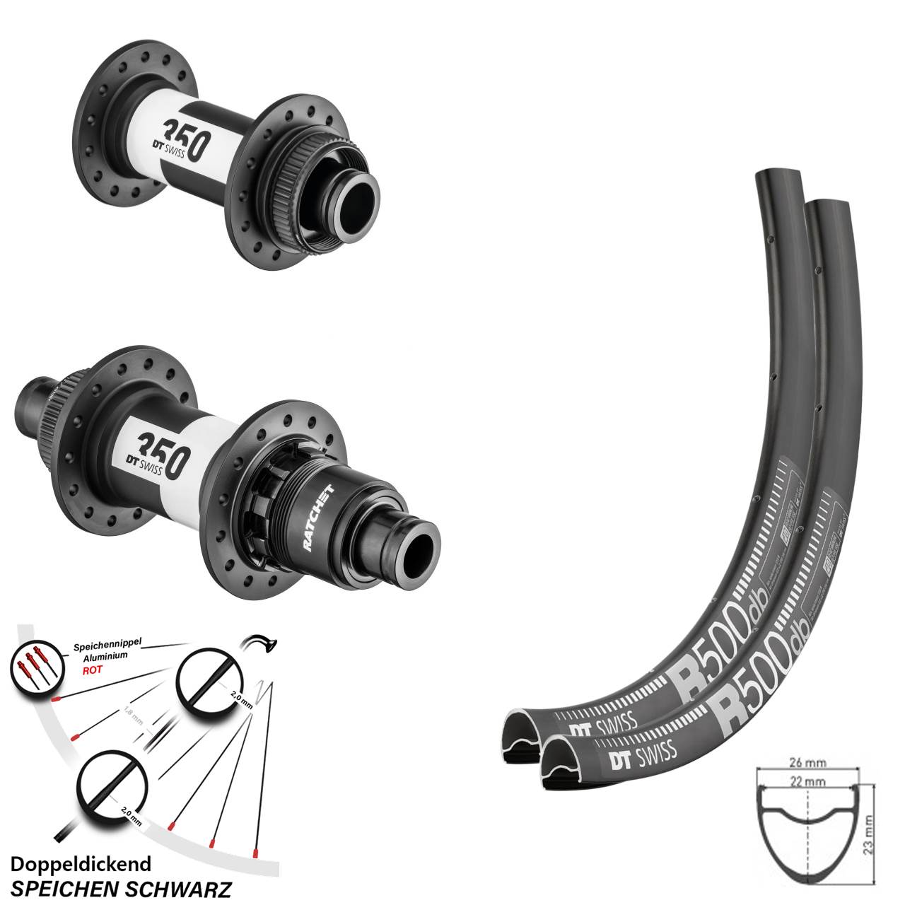 Disc Laufradsatz 15x100/142 28 Zoll DT Swiss R500-350 Ratchet 36 SRAM XDR