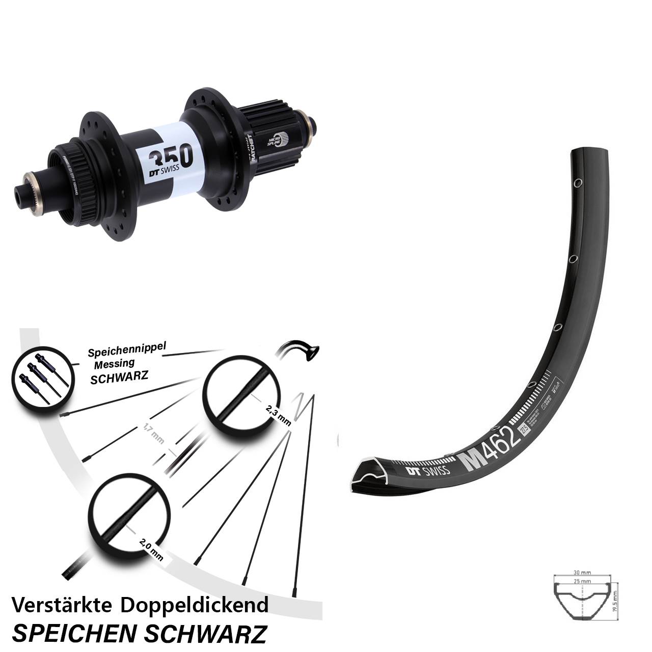 DT Swiss M462-350 Ratchet 36 650B Hinterrad für Schnellspanner Shimano Micro Spline