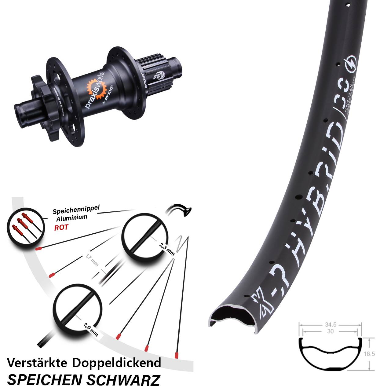 29 Zoll KX-R Hybrid 30 DT Swiss 350 6-Loch Hinterrad 12x142 Shimano Micro Spline