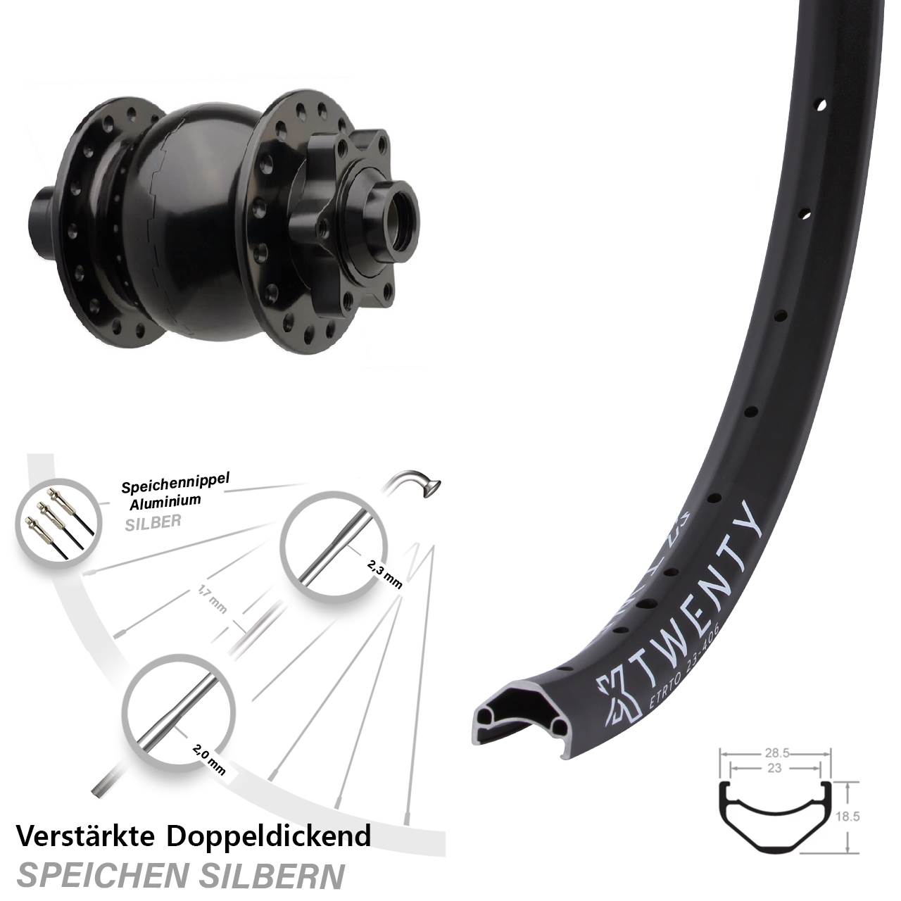 Boost Disc Dynamo-Vorderrad 15x110 20 Zoll KX Twenty SON 28