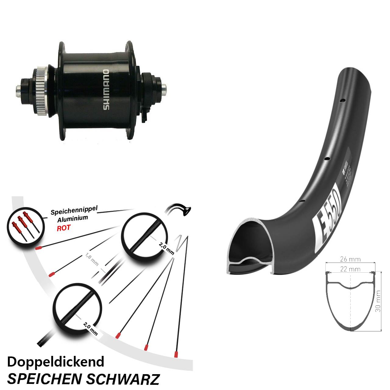 28 Zoll DT Swiss E 550 Shimano DH-UR700 Dynamo-Vorderrad Centerlock QR