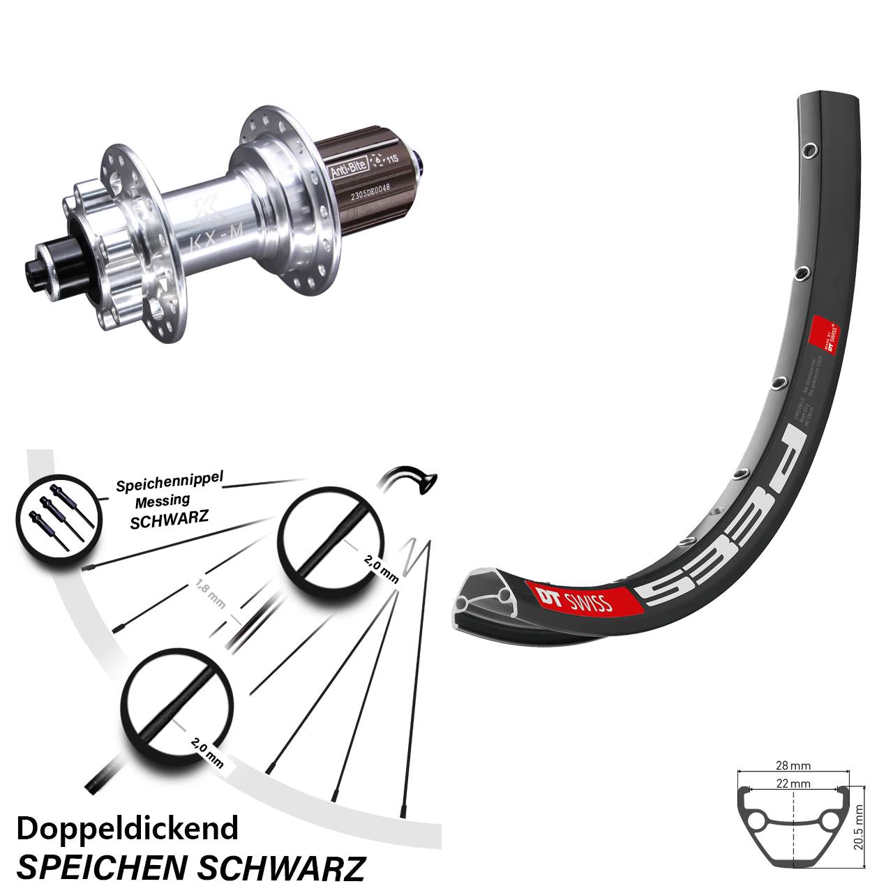Laufrad 28 Zoll DT Swiss 533D Disc KX-M 6-Loch 5/135 8-12 fach HG