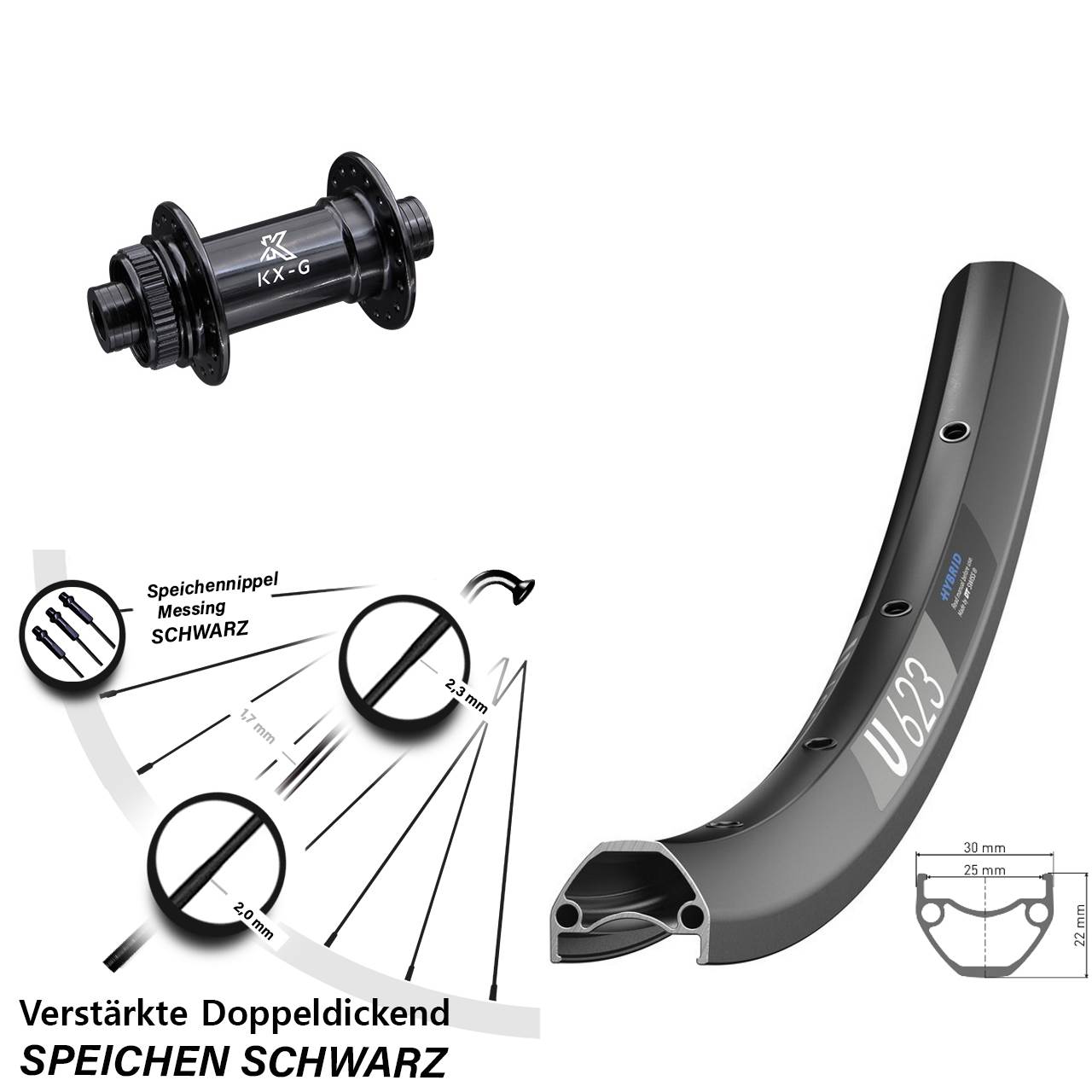 KX-G Centerlock Steckachse 12x100 mm DT Swiss U623 Vorderrad 28-29 Zoll