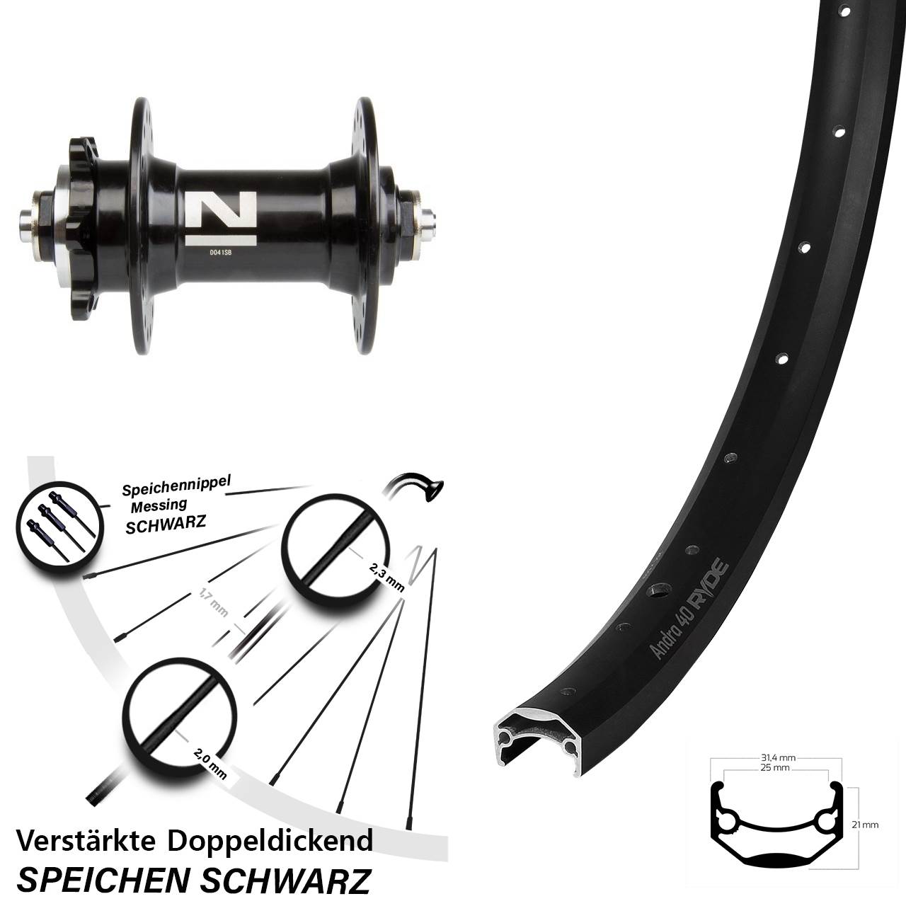 Ryde Andra 40 Novatec D-041 27,5 Zoll Disc Vorderrad QR