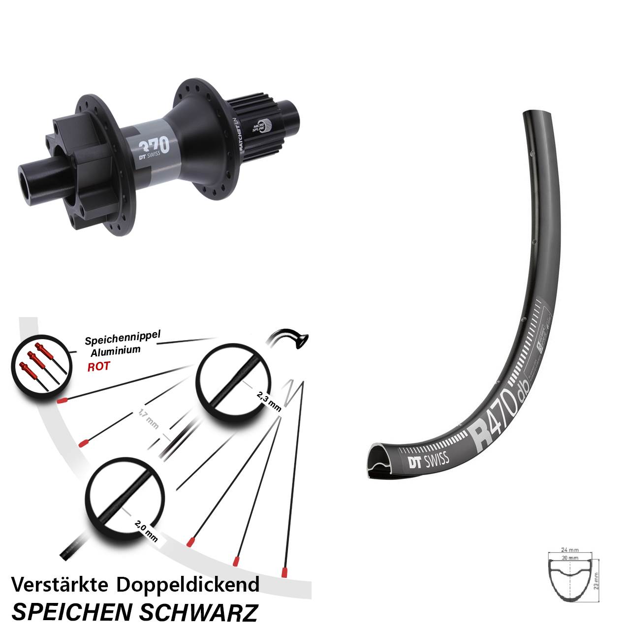 6-Loch Hinterrad 28 Zoll DT Swiss R 470-370 Shimano Micro Spline 12x142