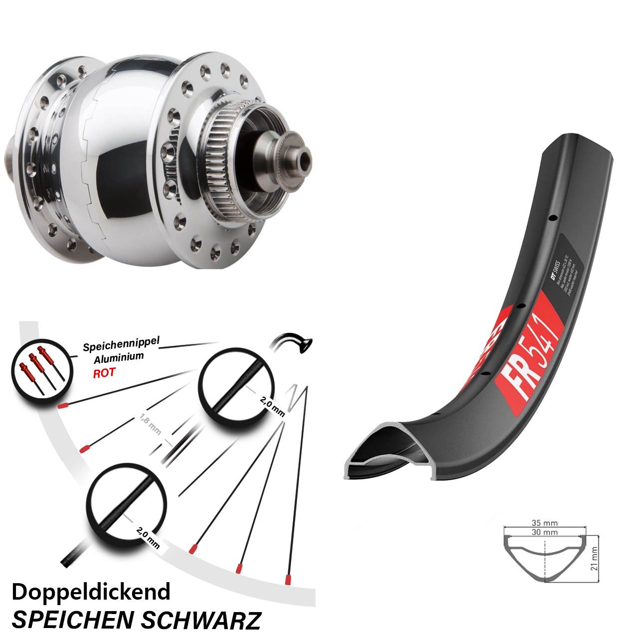 Disc Vorderrad mit Nabendynamo QR 29 Zoll DT Swiss FR 541 SON 28 poliert