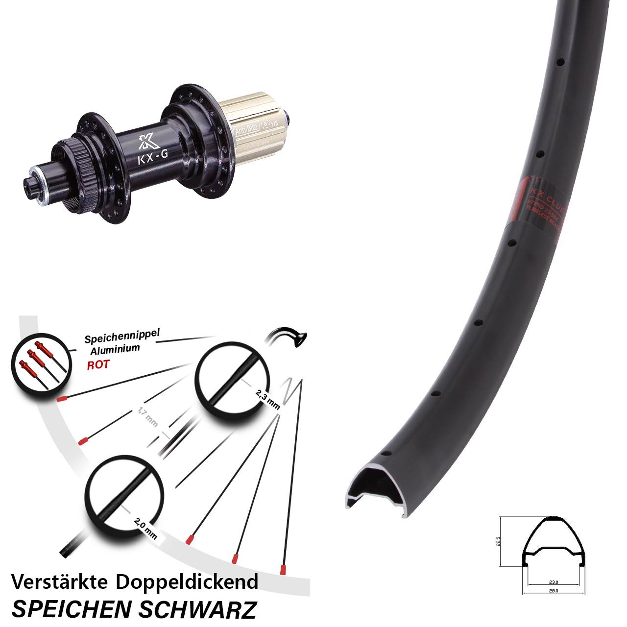 Centerlock Hinterrad 26 Zoll KX-G Clue 8-12 fach QR